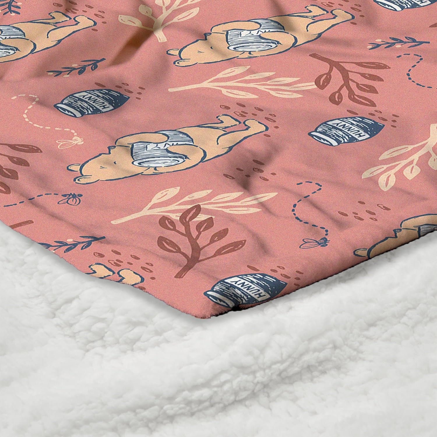 Northwest Winnie the Pooh Hunny Pattern Silk Touch Sherpa Throw Blanket 50x60 Inches