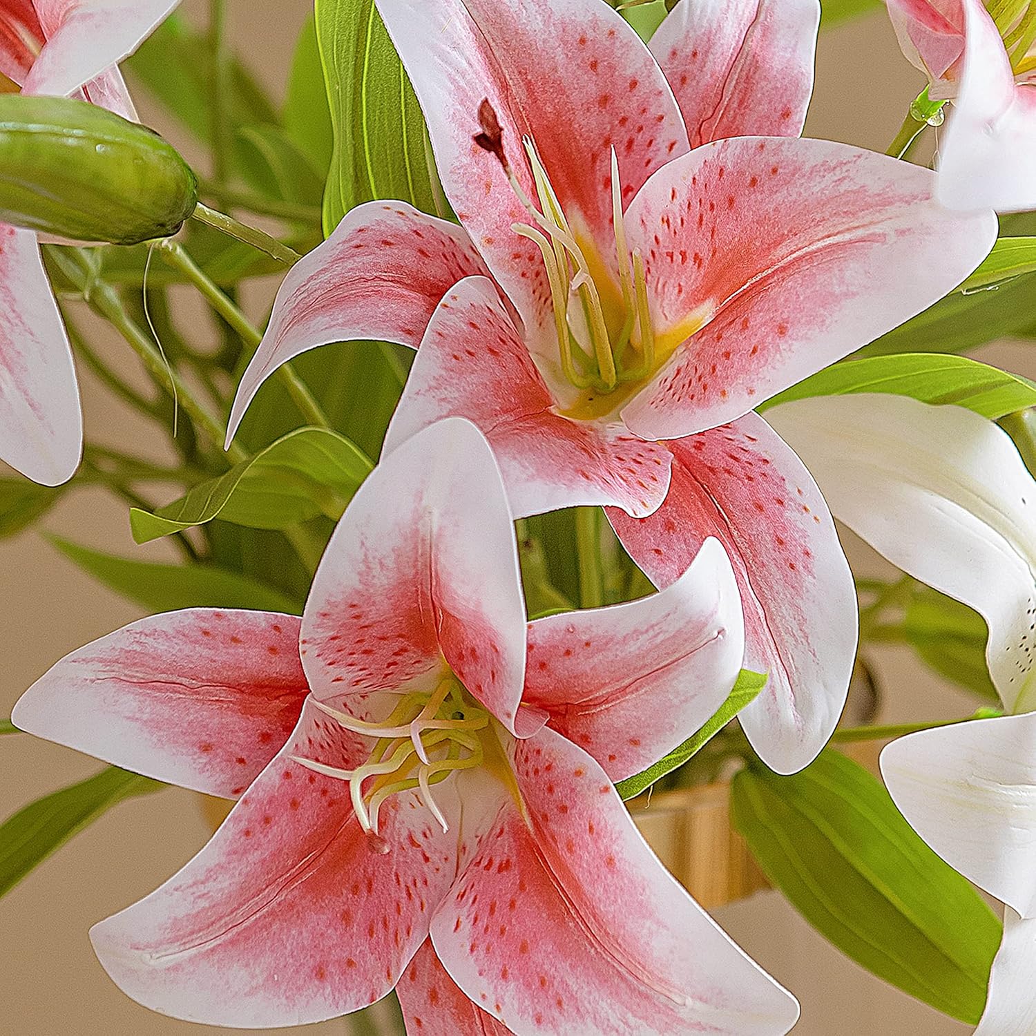 6pcs Artificial Lily Flowers,23 Inch Long Stem Tiger Lily Branch with 2 Full Blooms and 1 bud, Latex Real Touch Lilium Flower for Home Décor Centerpiece Wedding Bouquet,Pink