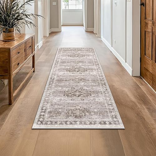 Miniatura 54 de Alfombra de Pasillo de Baño Lavable Oushak 2x5 - Floral Pastel Bohemio Ecléctico, Alfombra Pequeña Antideslizante de Pelo Bajo Resistente a Manchas