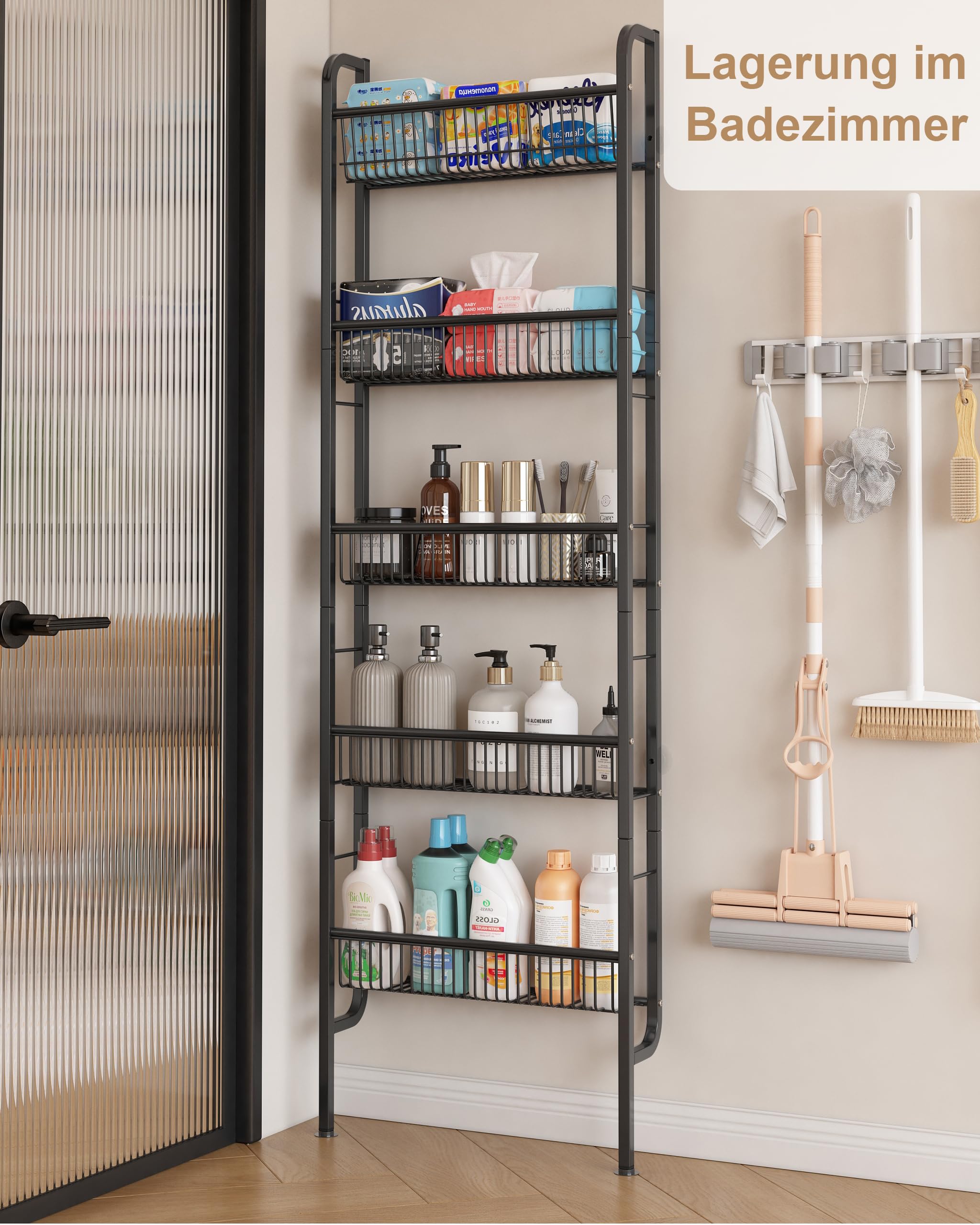 UMDONX 5 Etagen Metall Schmales Badezimmerregal Bücherregal, Wandregal für die Küche, Leiterregal Multifunktionales Metallregal für Enge Räume, Schwarz