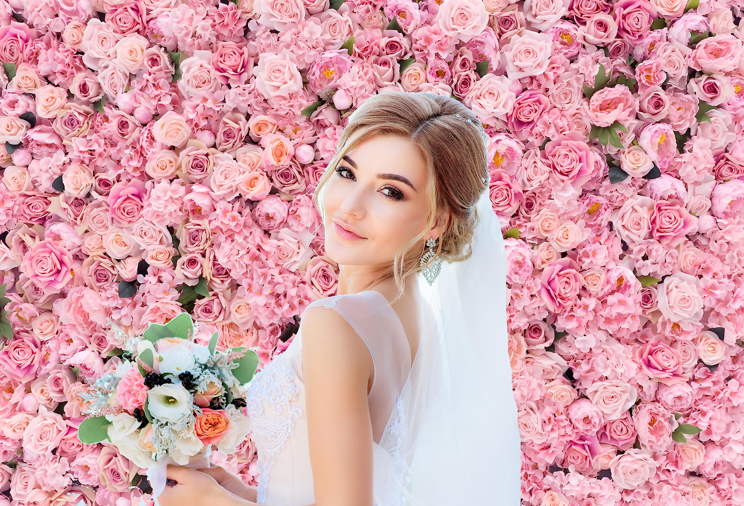 Aoihrraan 3x2m Matrimonio Fiore Parete sfondo Rosa rosa floreale romantico fiori San Valentino fotografia sfondo Sposa Doccia Festa della mamma Festa Ragazze Donne Compleanno Ritratto Foto Prop