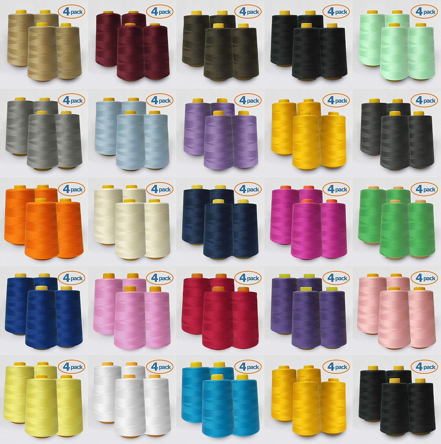 AK Trading 4-Pack Royal Blue All Purpose Sewing Thread Cones (6000 Yards Each) of High Tensile Polyester Thread Spools for Sewing, Quilting, Serger Machines, Overlock, Merrow & Hand Embroidery