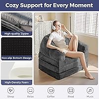 Vista 5 de MAXYOYO Sofá Cama Plegable con Respaldo, Sofá Cama Desplegable Sin Huesos con Asa, Sillón Puf Convertible 2 en 1 a Sofá Tumbona de Piso, Cómodo Sofá