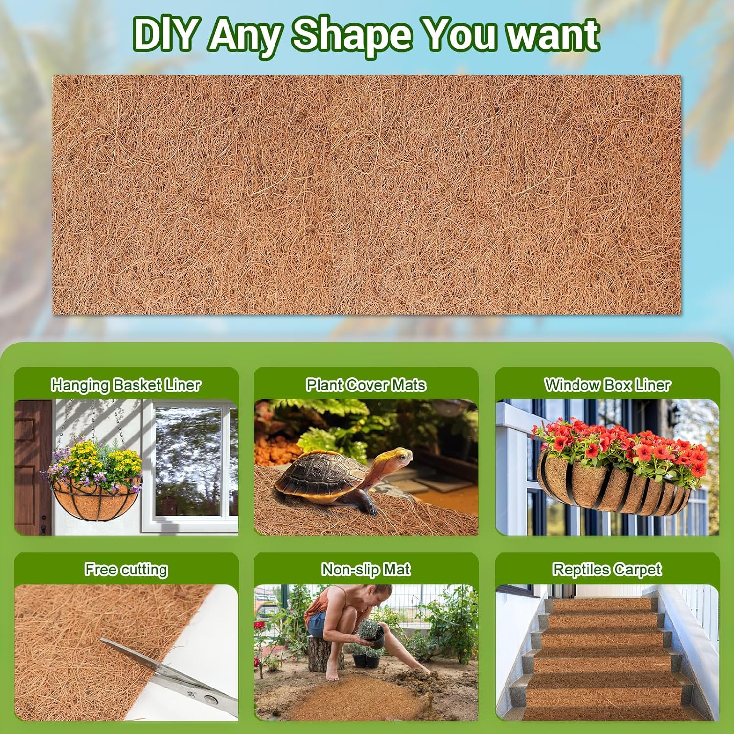 Coco Liner Roll 24x160 Inch, Natural Coconut Liners for Planter Flower Basket, Thick Coco Fiber Mat for Hanging Basket, Garden Decoration, Animal Pet Pads, Reptile Carpet