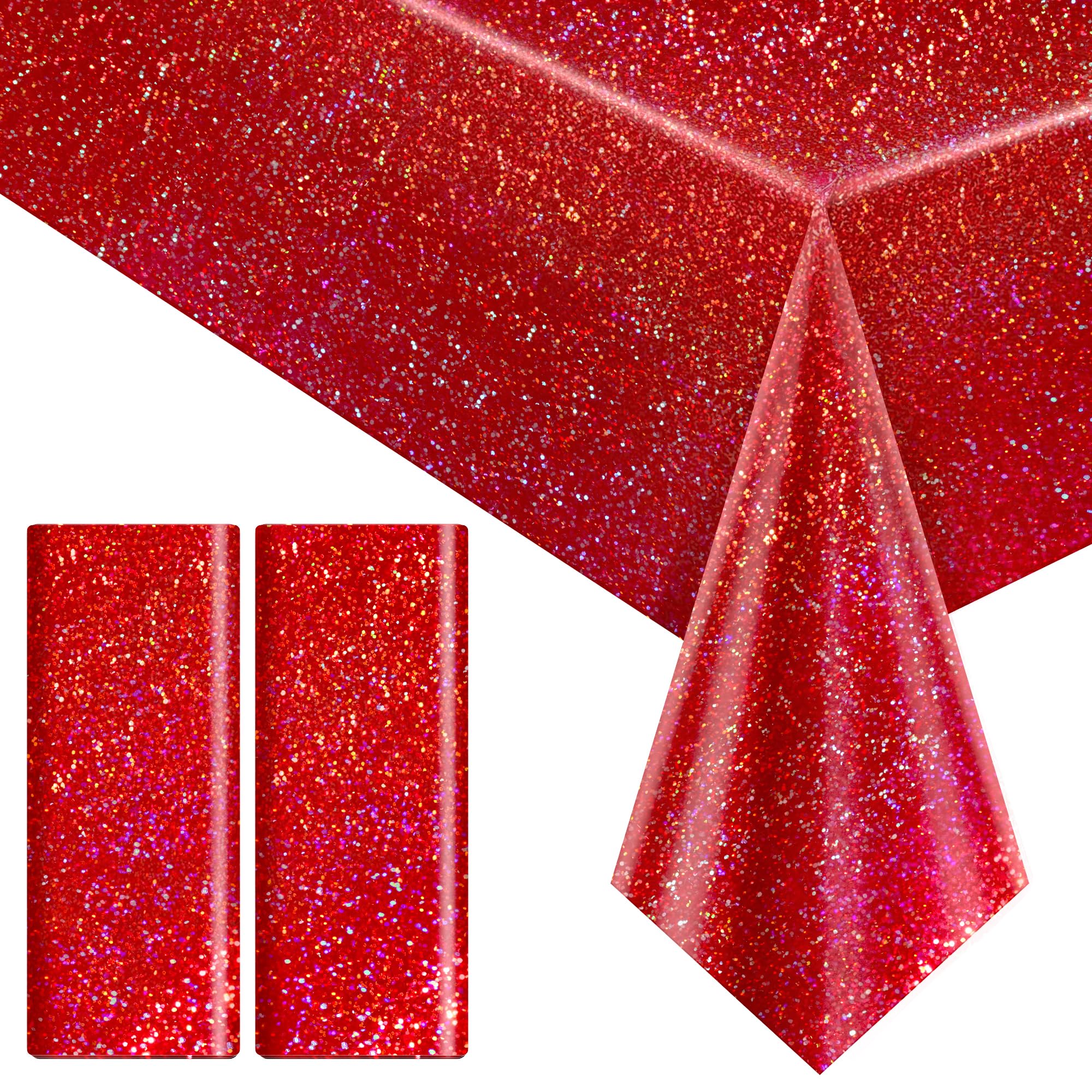 Photo 1 of 2 pcs Red Holographic Laser Tablecloths for Parties 40" x 108" Christmas Table Cloth Iridescence Shining Table Decoration For 4th July Graduation Patriotic Casino Night Theme Birthday Party Supplies