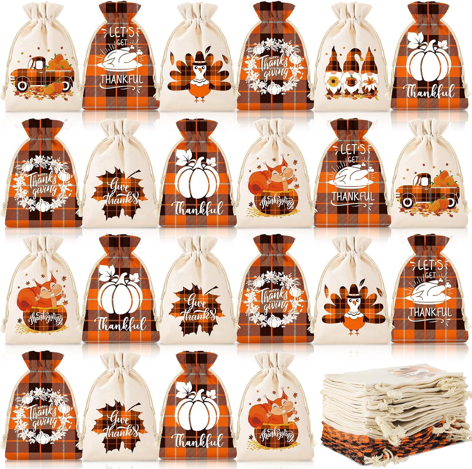 Roowest 24 Pcs Thanksgiving Gift Bags Burlap Small Goodie Bags,5 x 7 Inch