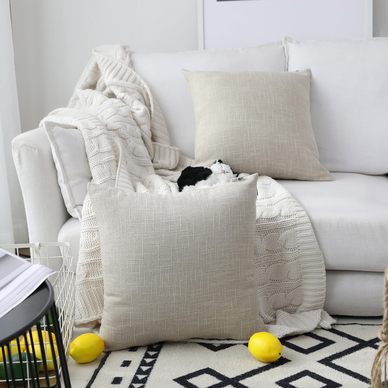 Kevin Textile Simple Linen Pillow Covers Nordic Stars Soft Cushion Case with Hidden Zipper, 2 Pc, 16"x16", Light Beige image 4