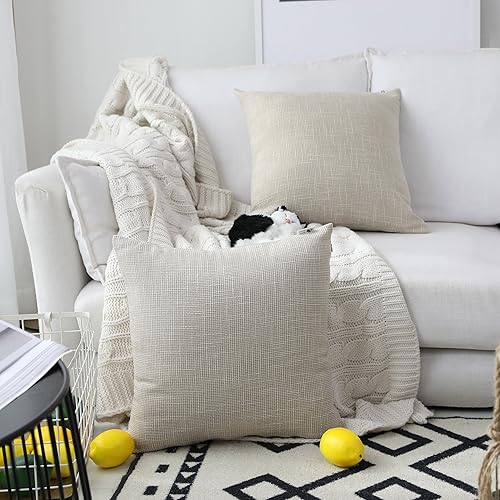 Miniatura 4 de Kevin Textile Simple - Fundas de almohada de lino con cremallera oculta, diseño de estrellas nórdicas, 2 unidades, 16 x 16 pulgadas, color beige