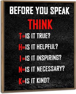 Pyradecor Large Inspirational Poster Canvas Prints Framed Wall Art Motivational Think Before You Speak Classroom Positive Quotes for Office Living Room Home Decorations