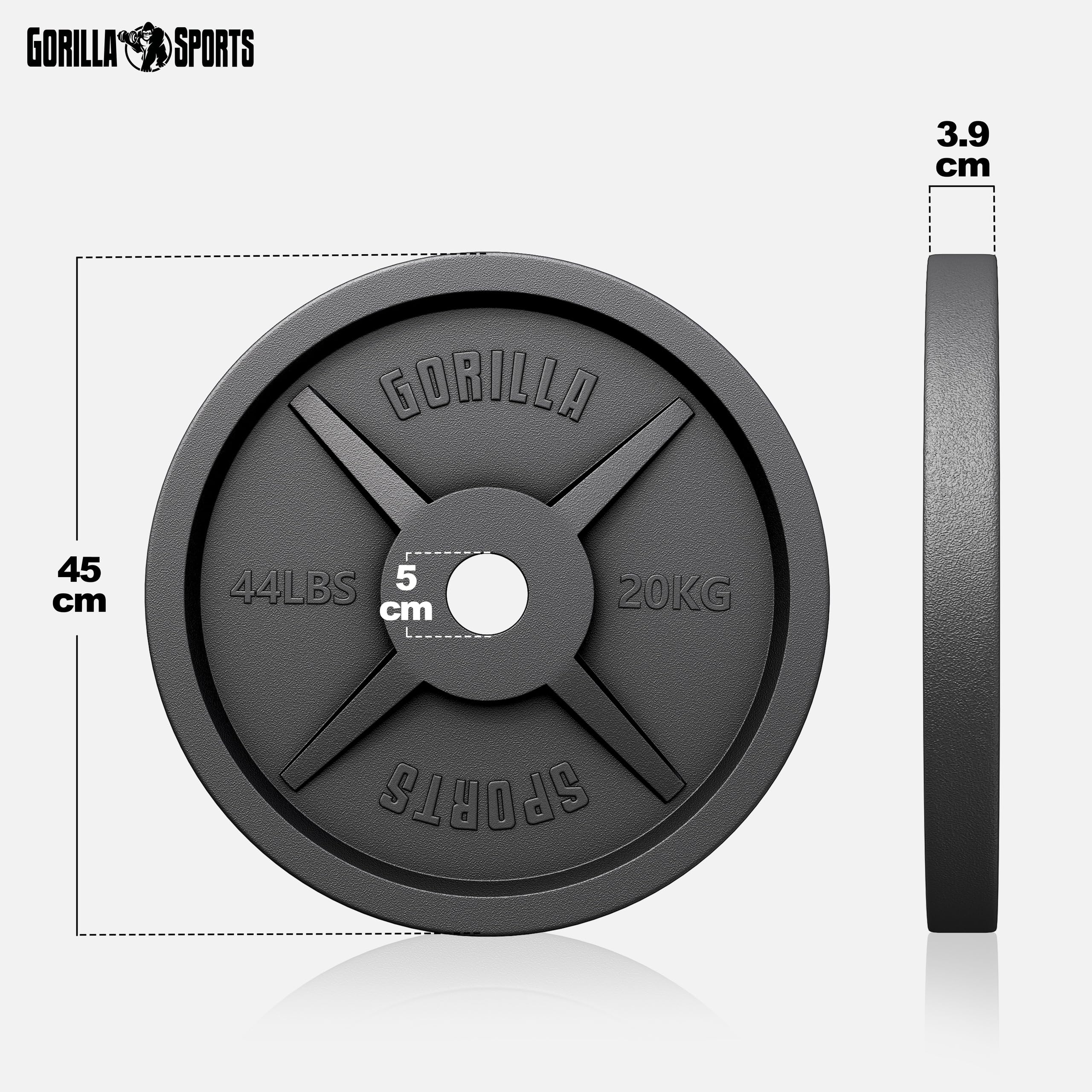 GORILLA SPORTS® Olympia Hantelscheiben - 1,25kg, 2,5kg, 5kg, 10kg, 15kg, 20kg, 25kg, 30kg Gewichte, 50mm Bohrung, Gusseisen, Einzeln/Set - Gewichtsscheiben, Hantelscheiben-Set, Hanteln