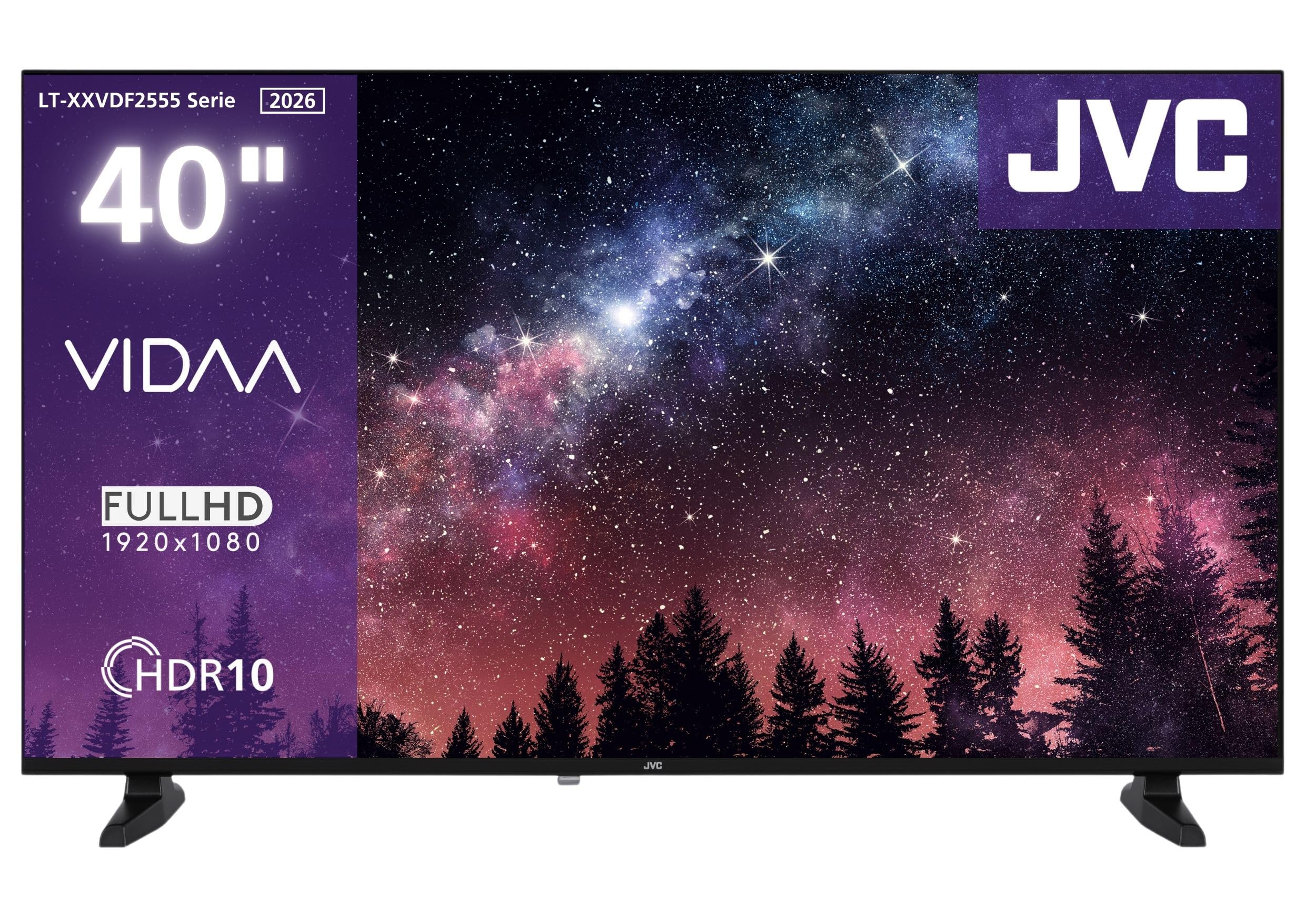 JVC Fernseher 40 Zoll Smart TV VIDAA Full HD HDR Fernseher mit 100 cm Bildschirmdiagonale und integriertem Triple-Tuner, LED TV LT-40VDF2555 (2026)