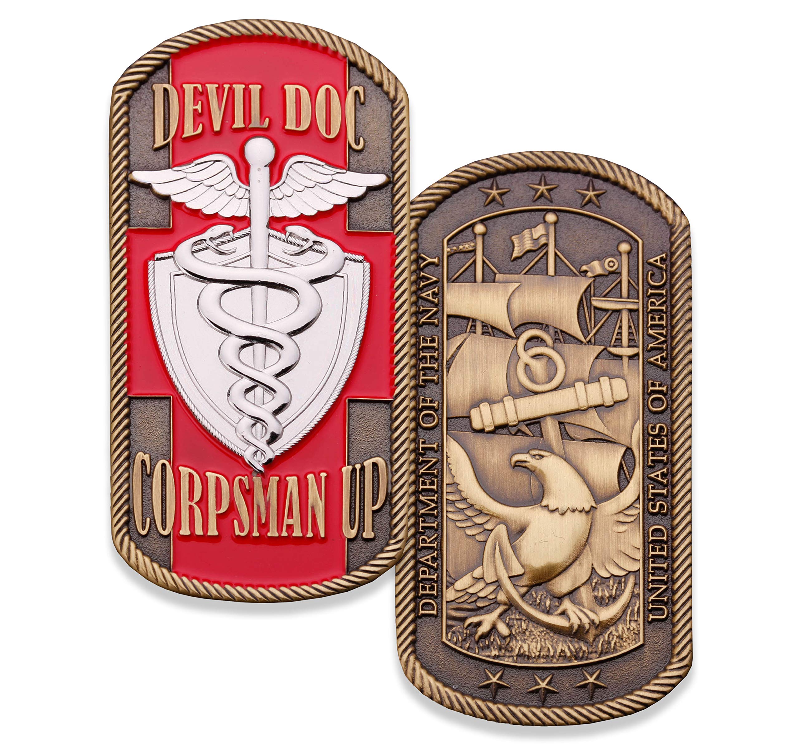Navy Corpsman Up Dogtag Challenge Coin - USN DOC Military Coin - US Navy Devil DOC Corpsman Up Challenge Coin - Designed By Military Veterans