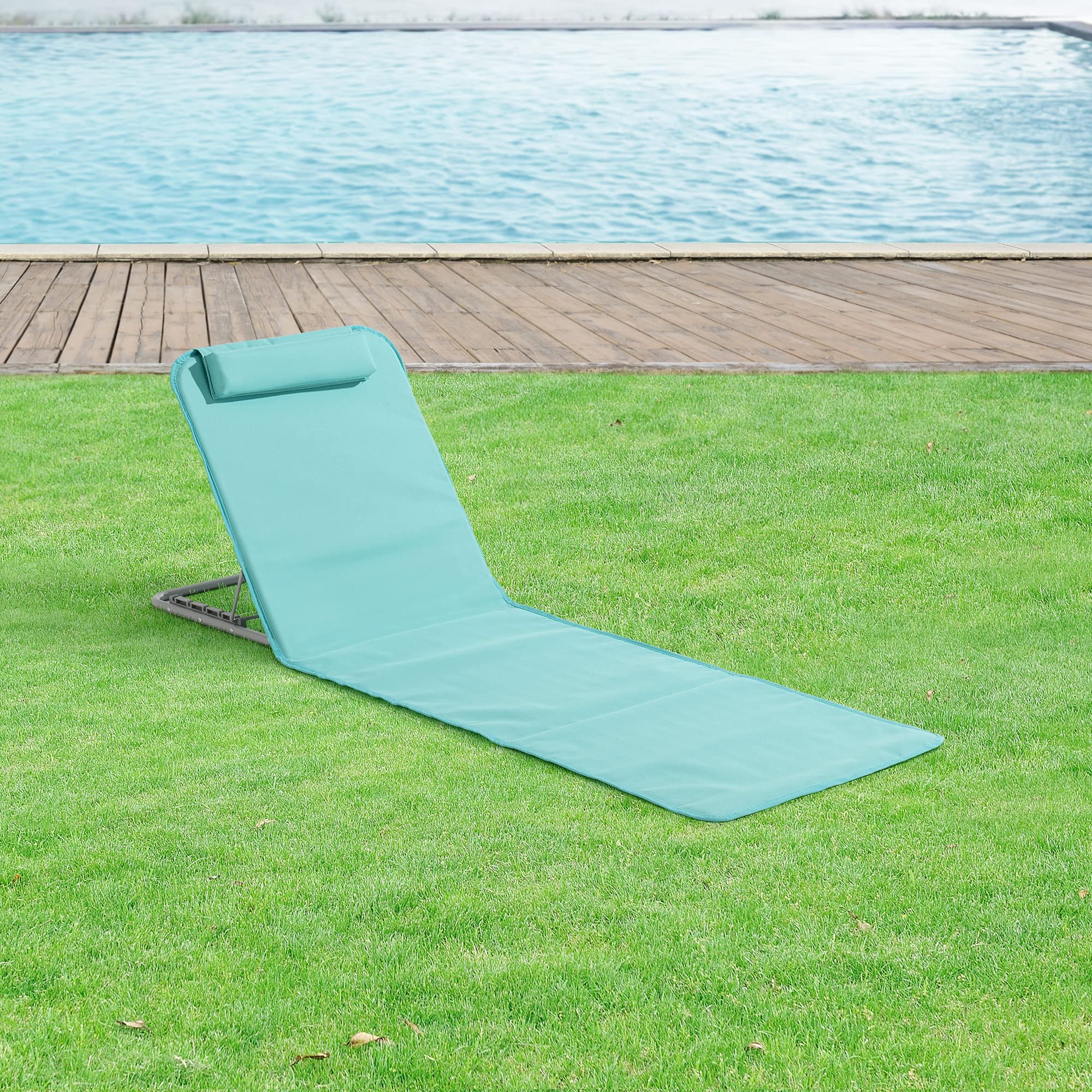 [en.casa] Lot de 2 Matelas de Plage Bain de Soleil avec Dossier Inclinable Structure Solide Ensemble Tapis Rembourrés avec Repose-Tête Sac de Transport Acier Polyester Turquoise