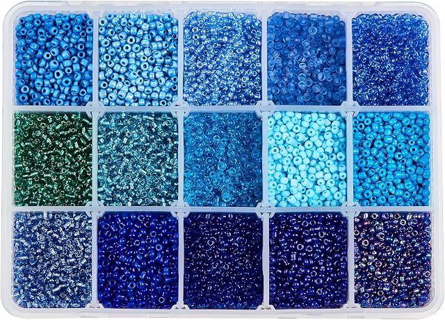 NBEADS About 20010 Pcs Glass Seed Beads, Opaque Blue Seed Beads 2mm Round Pony Beads Mini Spacer Loose Beads for DIY Craft Bracelet Necklace Jewelry Making