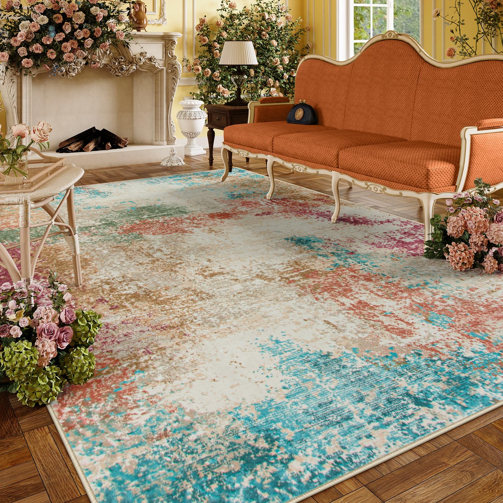 Lahome Abstract Area Rugs 9x12 for Living Room, Washable Ultra Thin Soft Bedroom Rug Stain Resistant, Multi Color Indoor Modern Large Floor Throw
