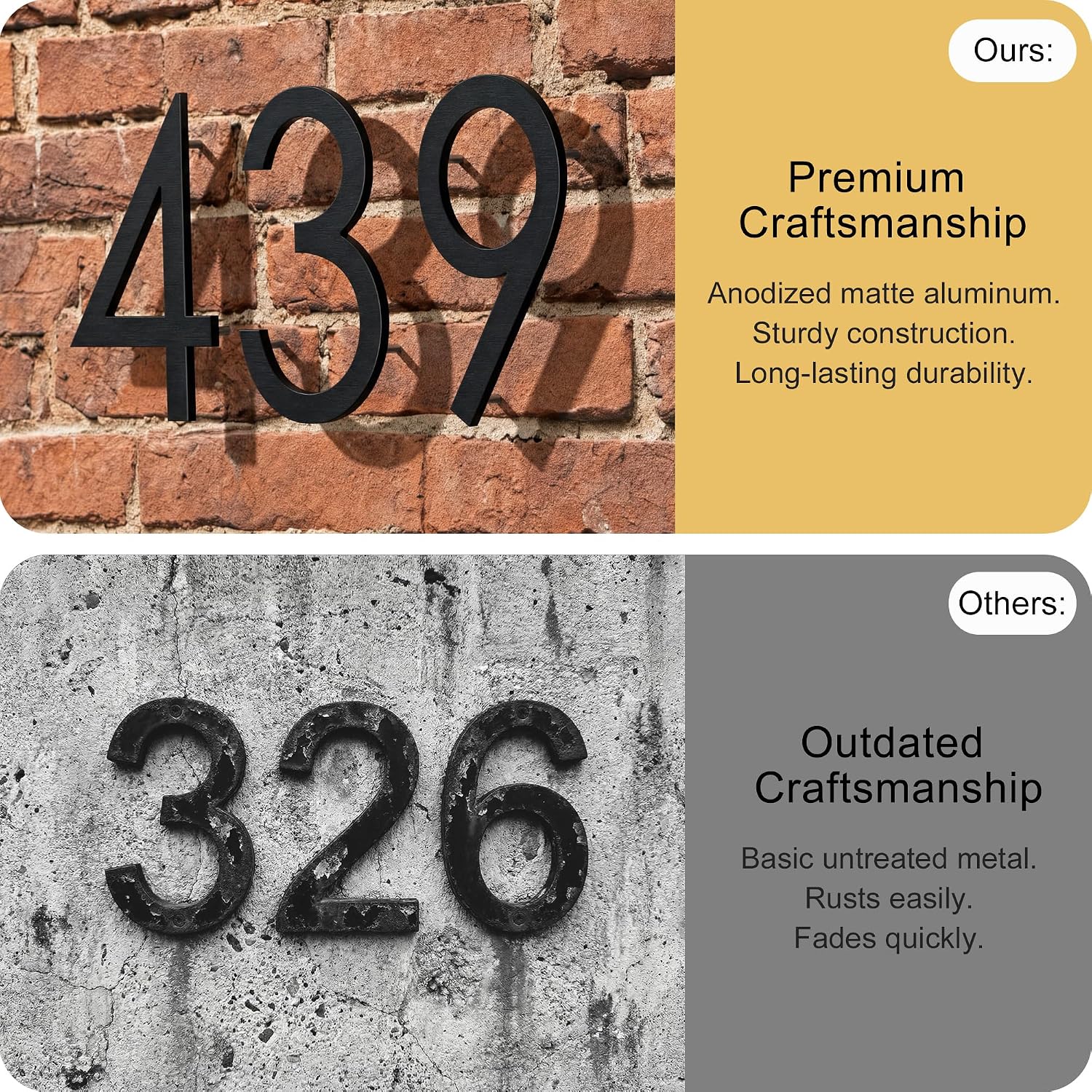 8 Inch Floating House Numbers, Address Numbers For Houses Large Black Exterior Street Metal Modern House Numbers for outside Floating Mount Or Flush Mount Aluminum Home Door