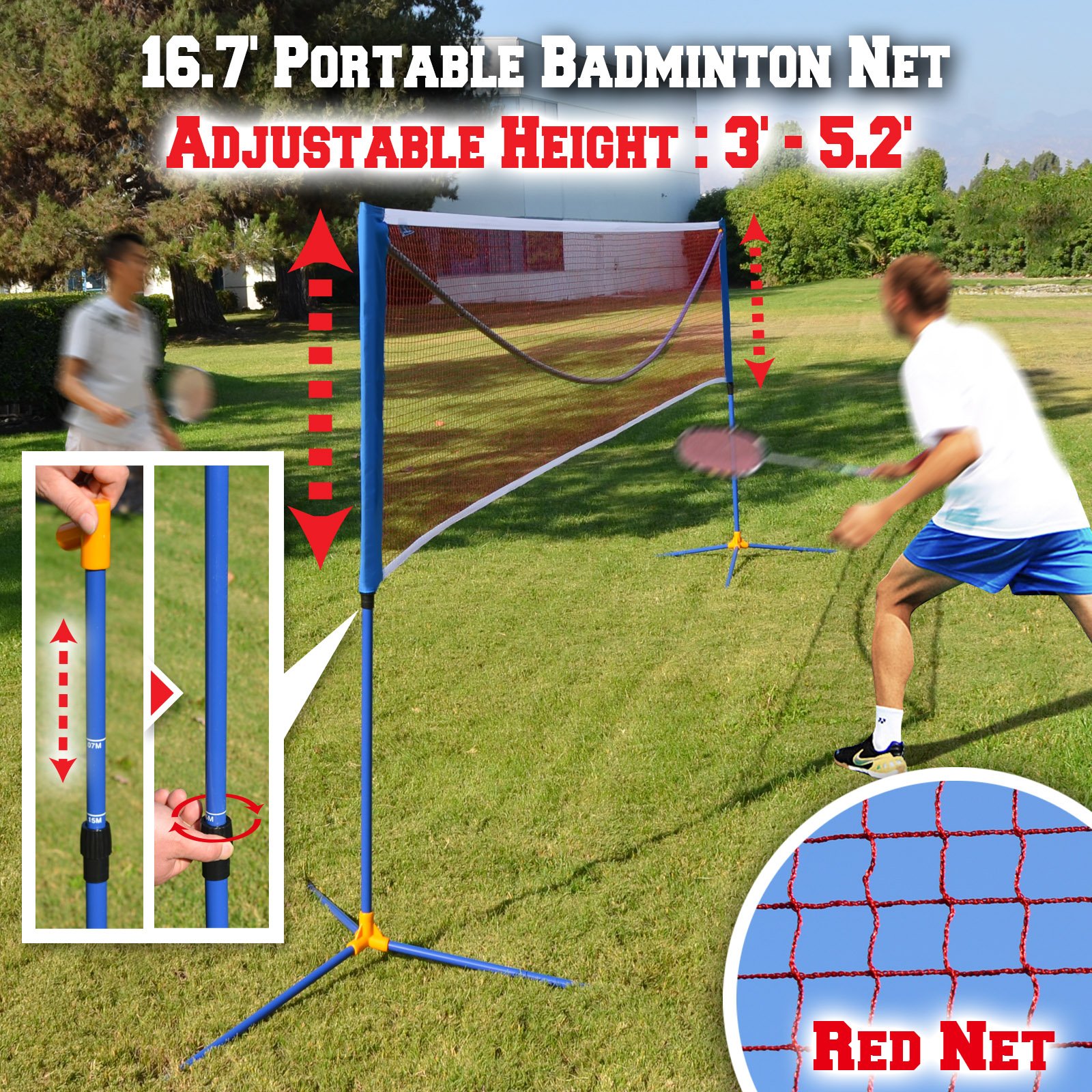 BenefitUSA Portable Badminton Net Volleyball Tennis Net w Stand for Family Sport (16.7ft)