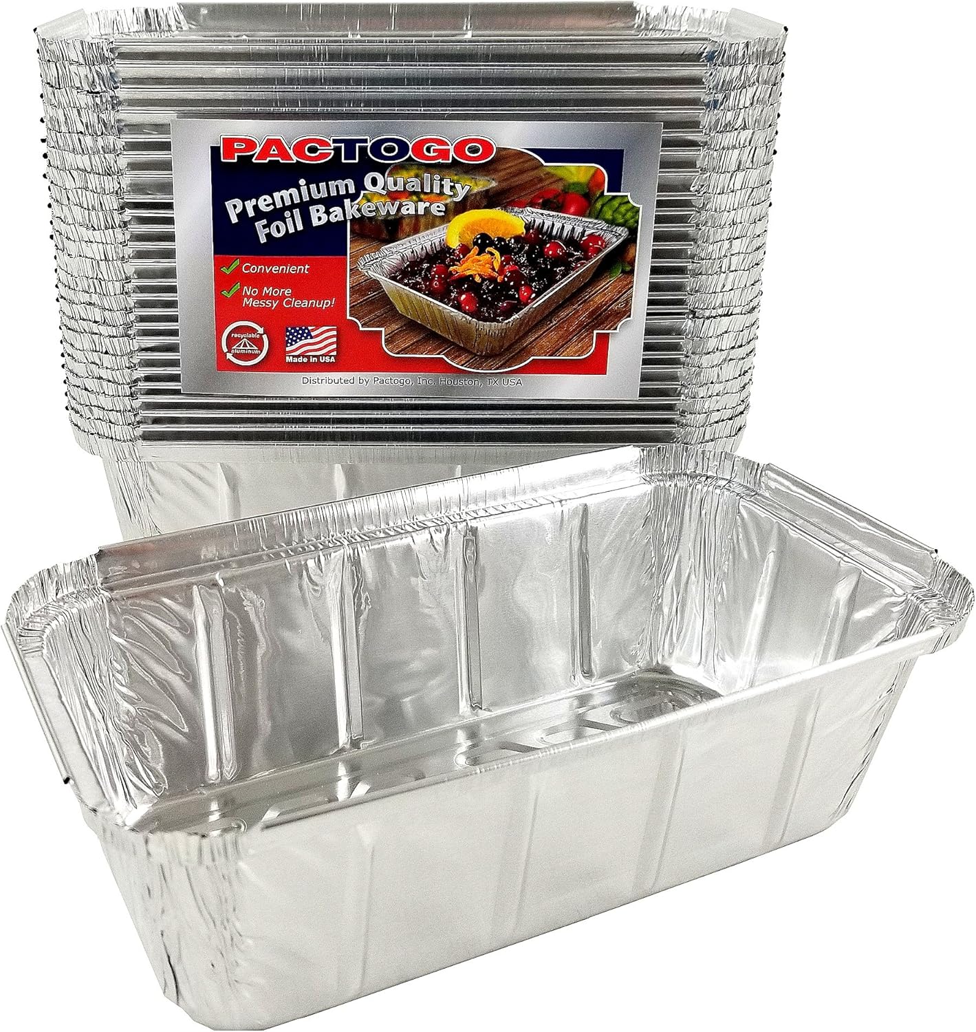 PACTOGO 1 1/2 lb. IVC Disposable Aluminum Foil Loaf Bread Pan w/Board Lid (8" x 4.1" x 2.2") - Heavy Duty Made in USA (Pack of 200 Sets)
