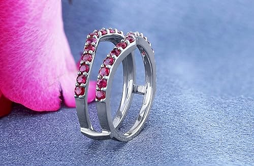 Miniatura 4 de Dazzlingrock Collection Anillo realzador de anillo de boda de doble guardia de rubí redondo para mujer en oro