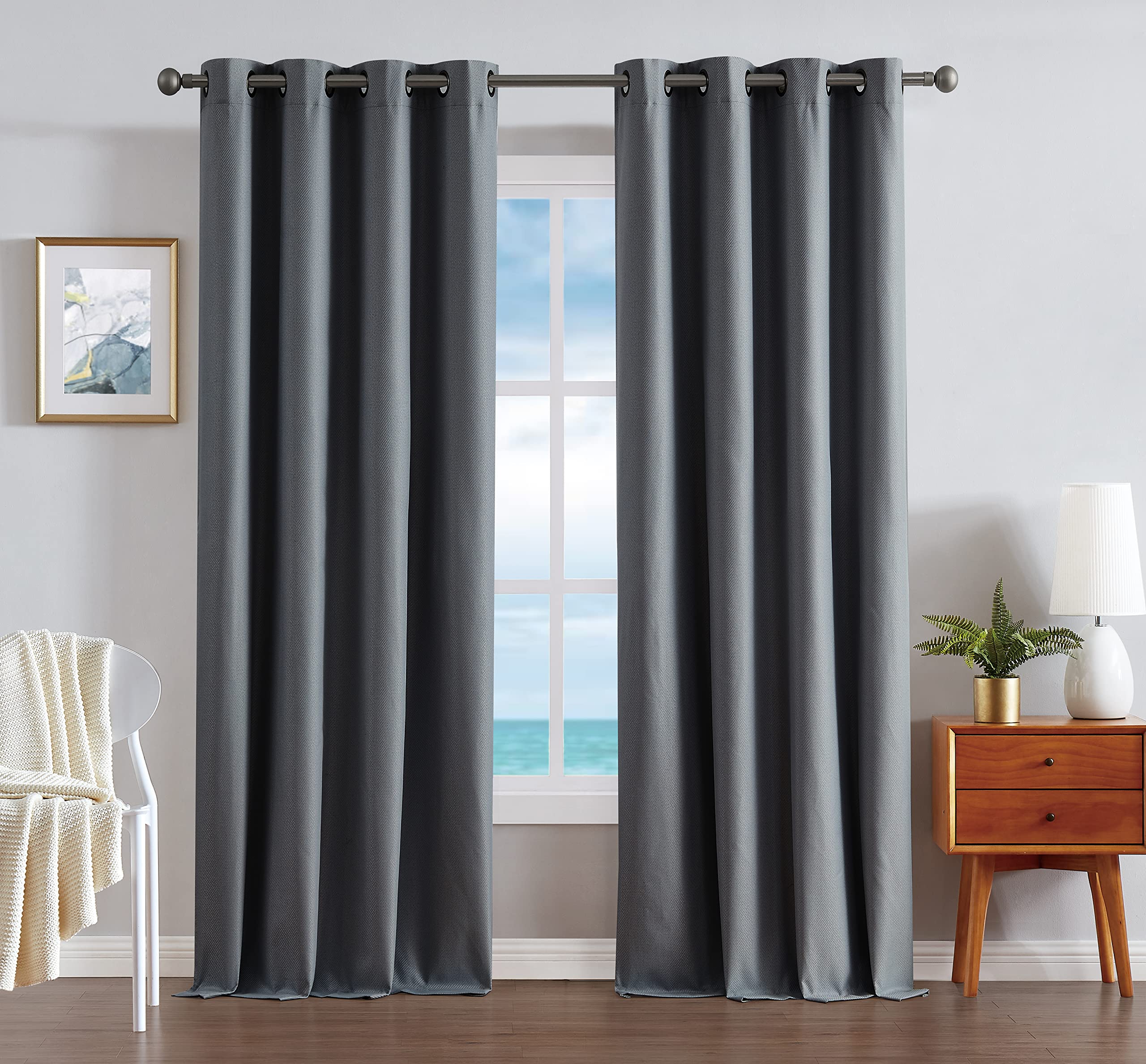 Nautica Home Blackout Curtains– Providence Ultimate Blackout Classics Curtains and Drapes | Thermal Privacy Drapes Bedroom or Living Room Curtains | Set of 2 Textured Panels | 52" x 63" | Charcoal