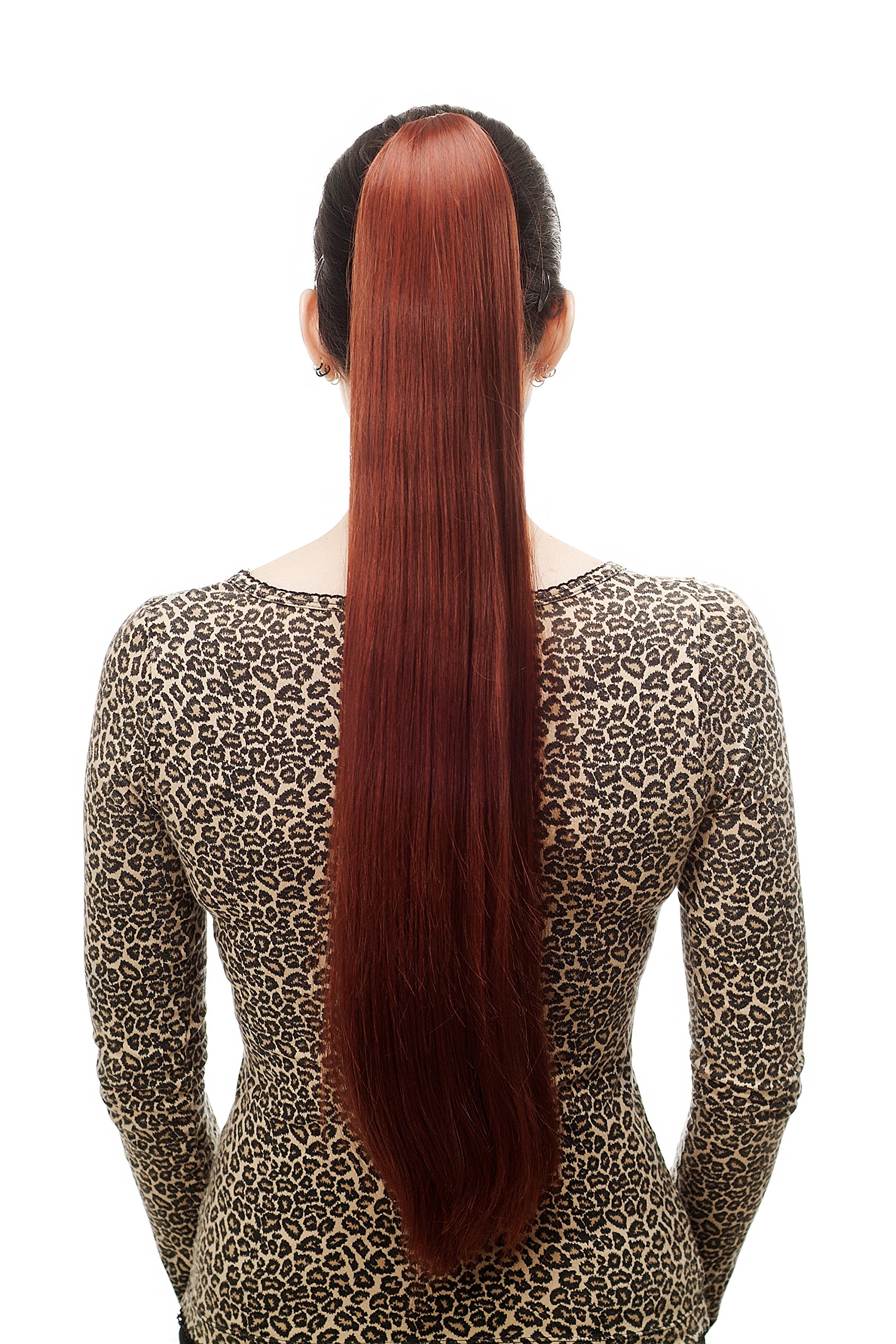 WIG ME UP - Hairpiece PONYTAIL with Claw Clamp/Clip extremely long straight & smooth red brown mix T113-33A/131 70 cm