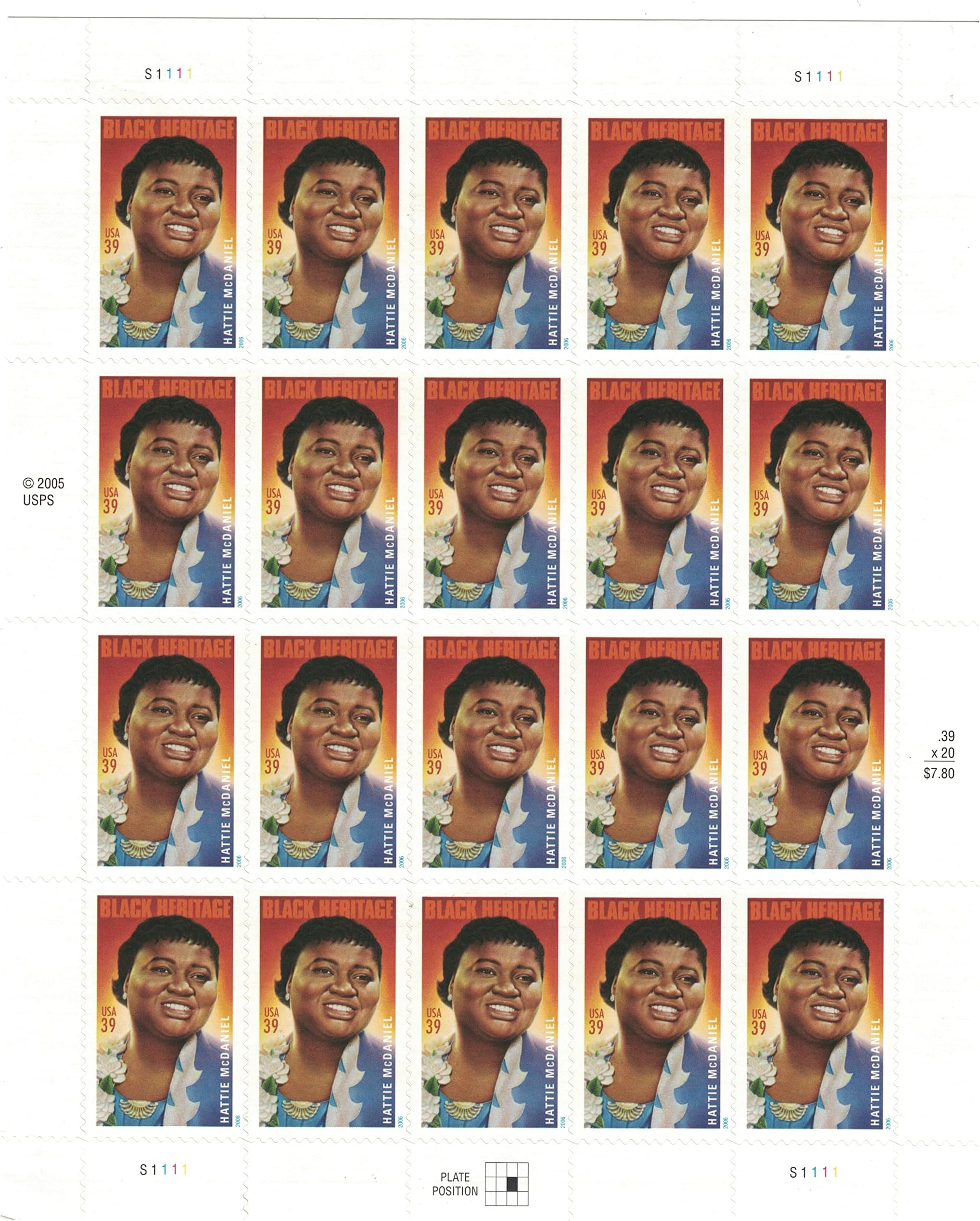 Collectible USA Postage Stamps 2006: Black Heritage Series: Actress Hattie McDaniel MNH Sheet Scott 3996