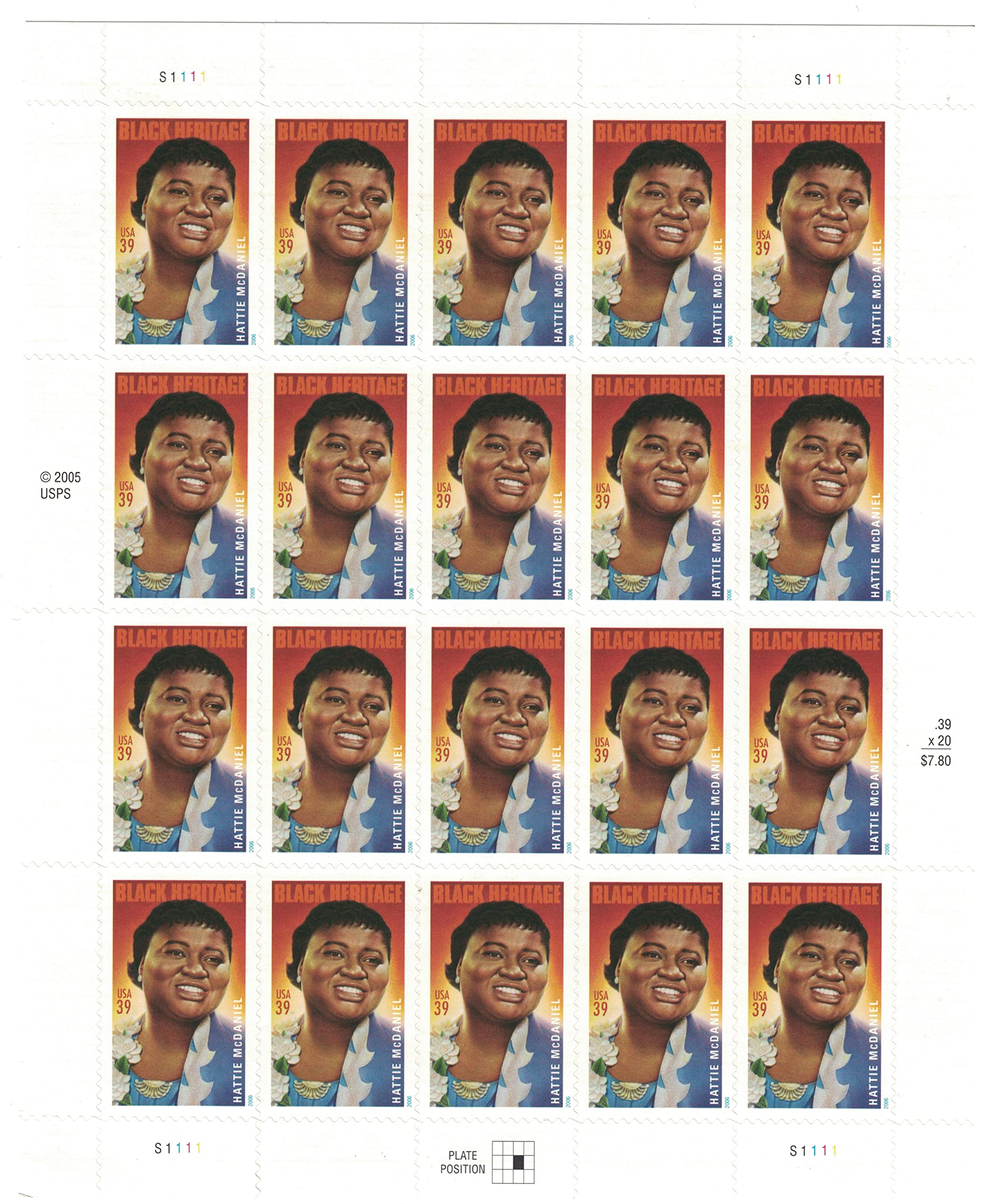 Collectible USA Postage Stamps 2006: Black Heritage Series: Actress Hattie McDaniel MNH Sheet Scott 3996
