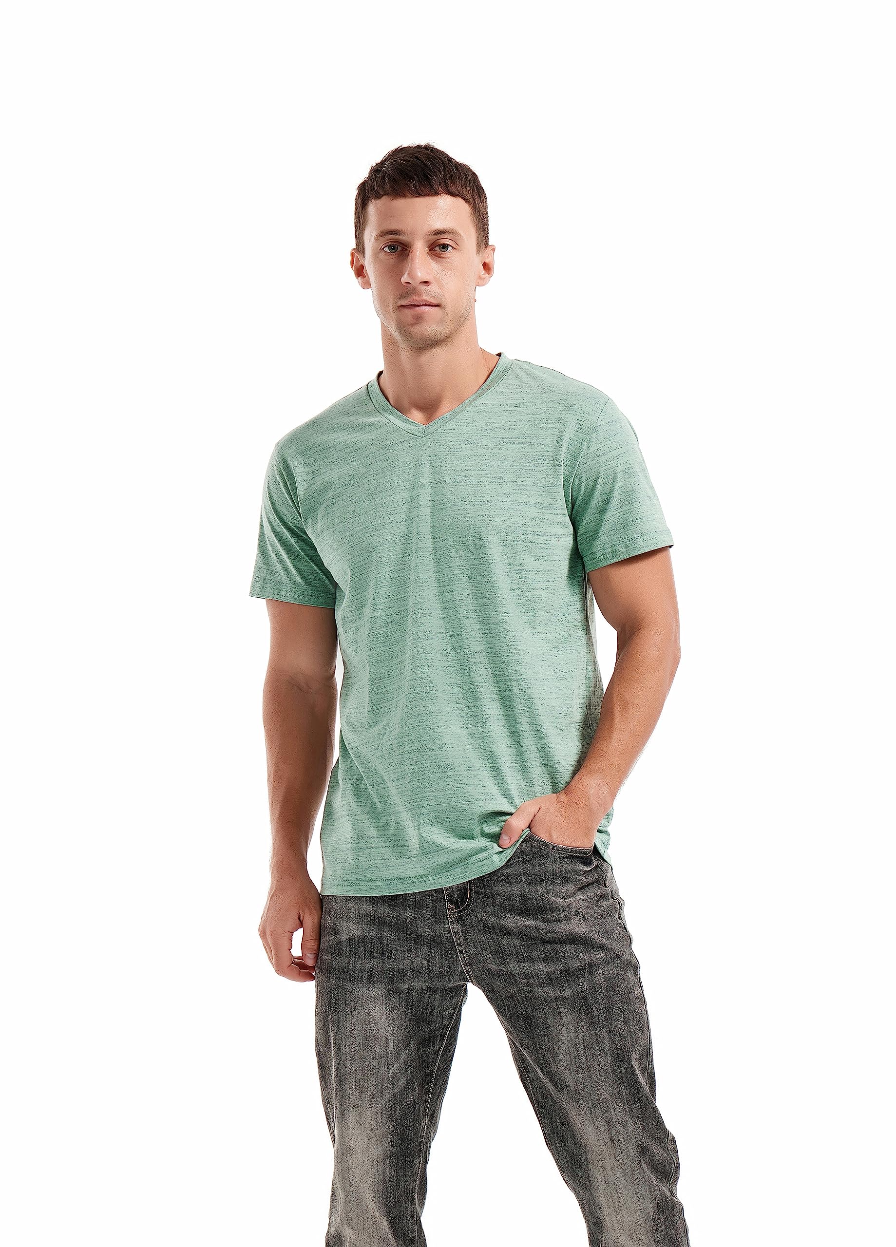 KLIEGOU Camisetas con cuello en V para hombre, estilo casual, ajustadas, elásticas, para hombre