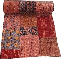 Vista 31 de Marubhumi Colcha Kantha tradicional india de algodón puro, con estampado de cachemira, multicolor, tamaño individual (60 x 90 pulgadas)