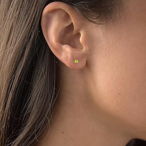 Miniatura 3 de Aretes de tuerca con tuerca de oro macizo de 14 quilates, hipoalergénicos, 0.157 in, con piedra natal redonda