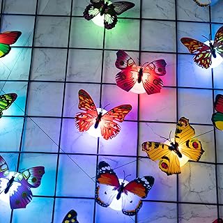 LED Butterfly Night Lights, 20Pcs 3D Glowing Butterfly Decoration Light Colorful Wall Stickers Light for Bedroom, Garden, Backyard, Lawn, Party, Living Room Decor with Randomly Different Color (20)