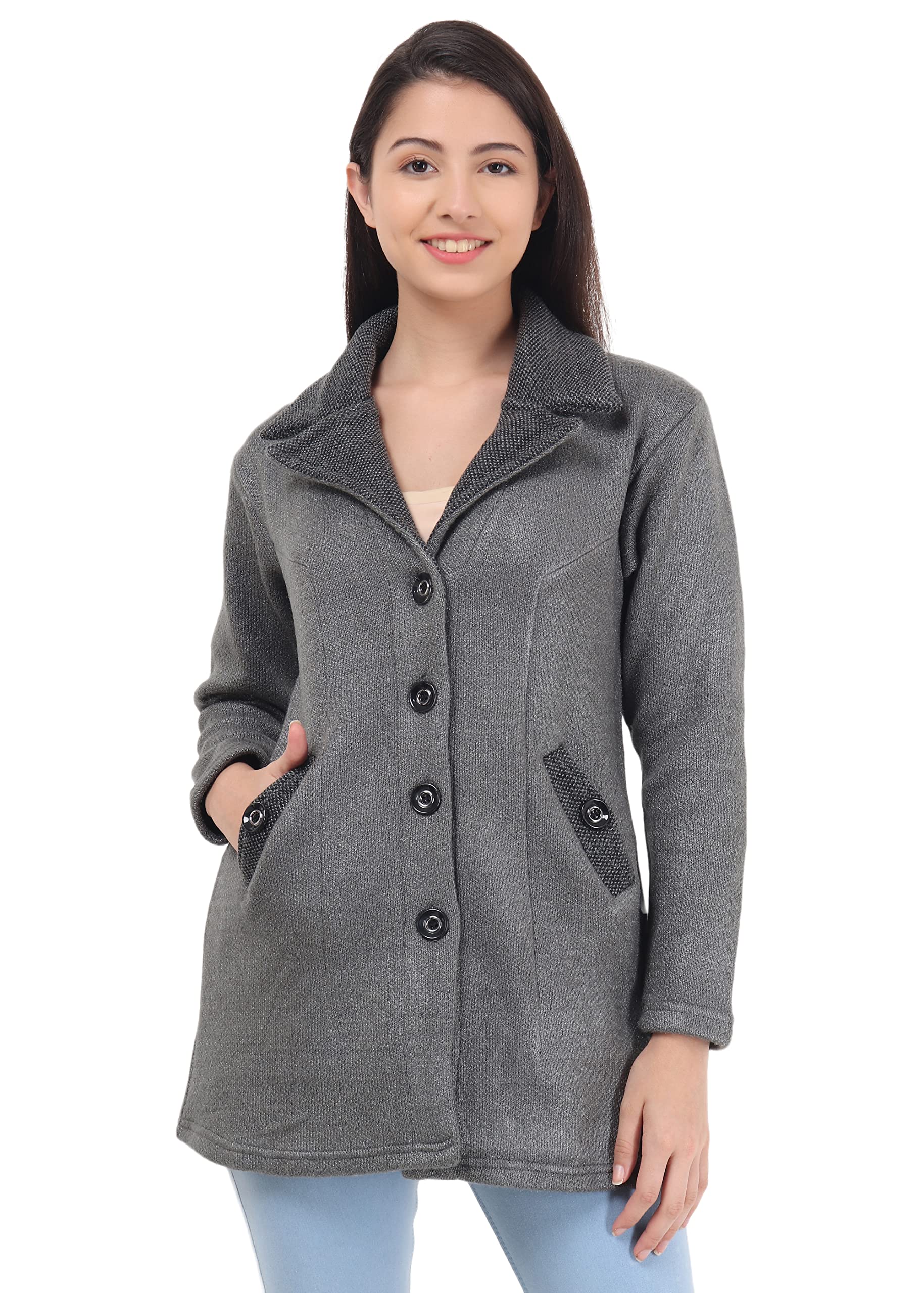 Buy Matelco Womens Woollen Collared Coat (3XL, Charcoal Grey) at