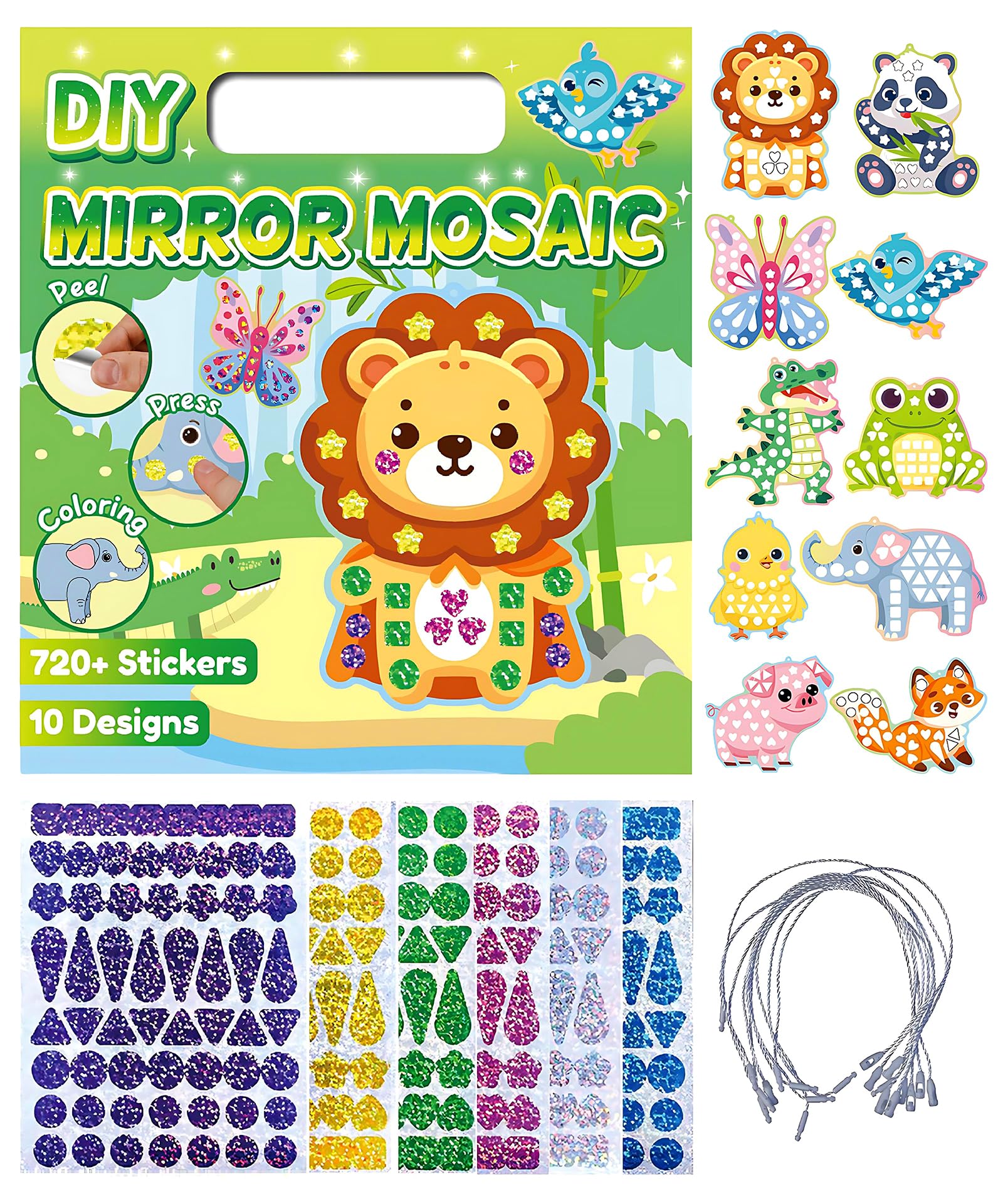 Daity Mosaic Kit Animal Kingdom, Kids Stickers Set, Self-Adhesive DIY Craft for Children 3+, 720+ Foil Stickers, Easy Peel and Stick, Foil Art Activity, Birthday Party Favors
