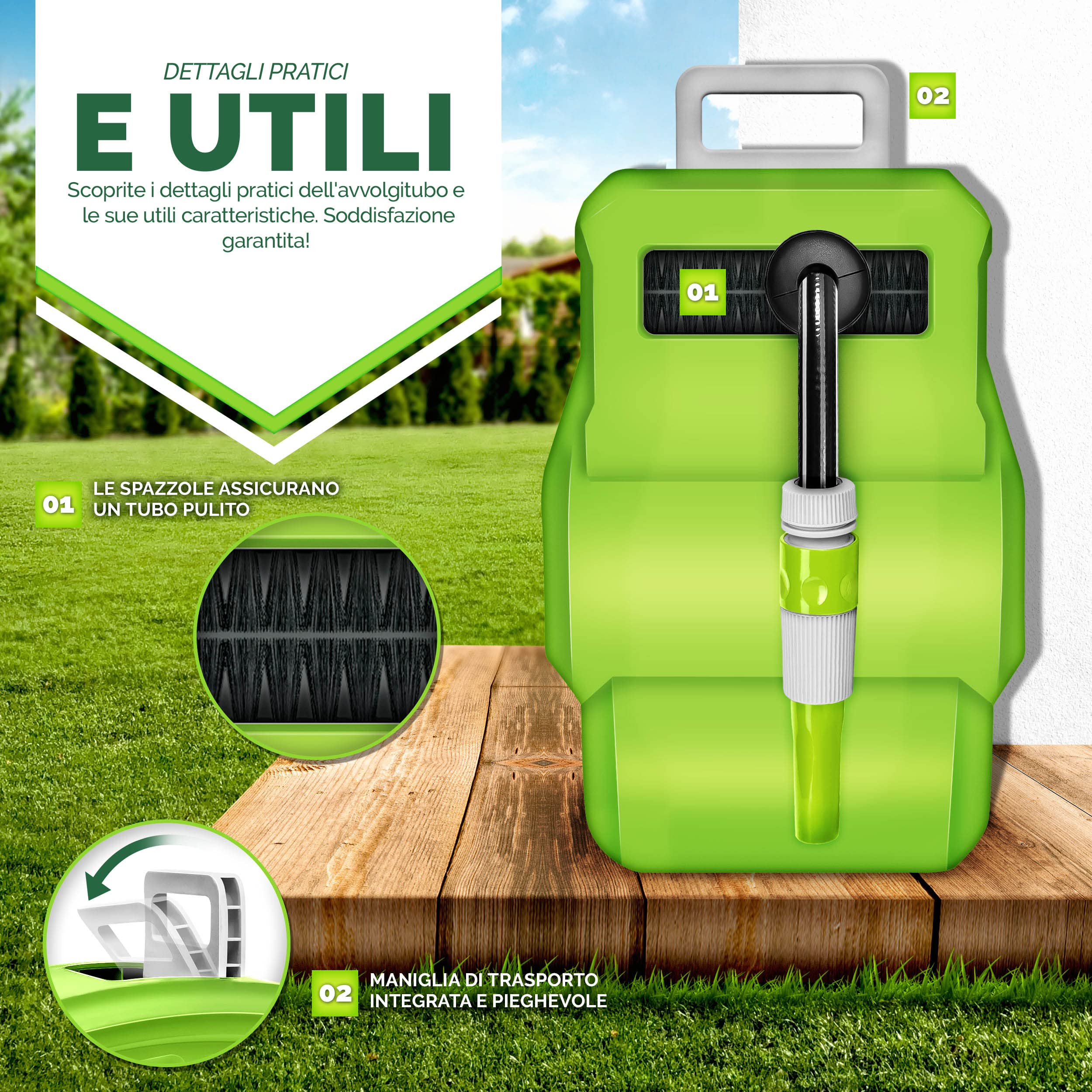 tillvex Avvolgitubo 30+2m | da Parete e tubo da giardino | Girevole di 180° | Scatola con Riavvolgimento Automatico con Sistema di Blocco