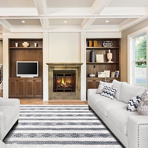 Miniatura 1 de SUPERIOR Alfombra de lana copetuda a mano para interior, decoración geométrica a rayas para comedor, entrada, salóndormitorio, cocina, oficina,