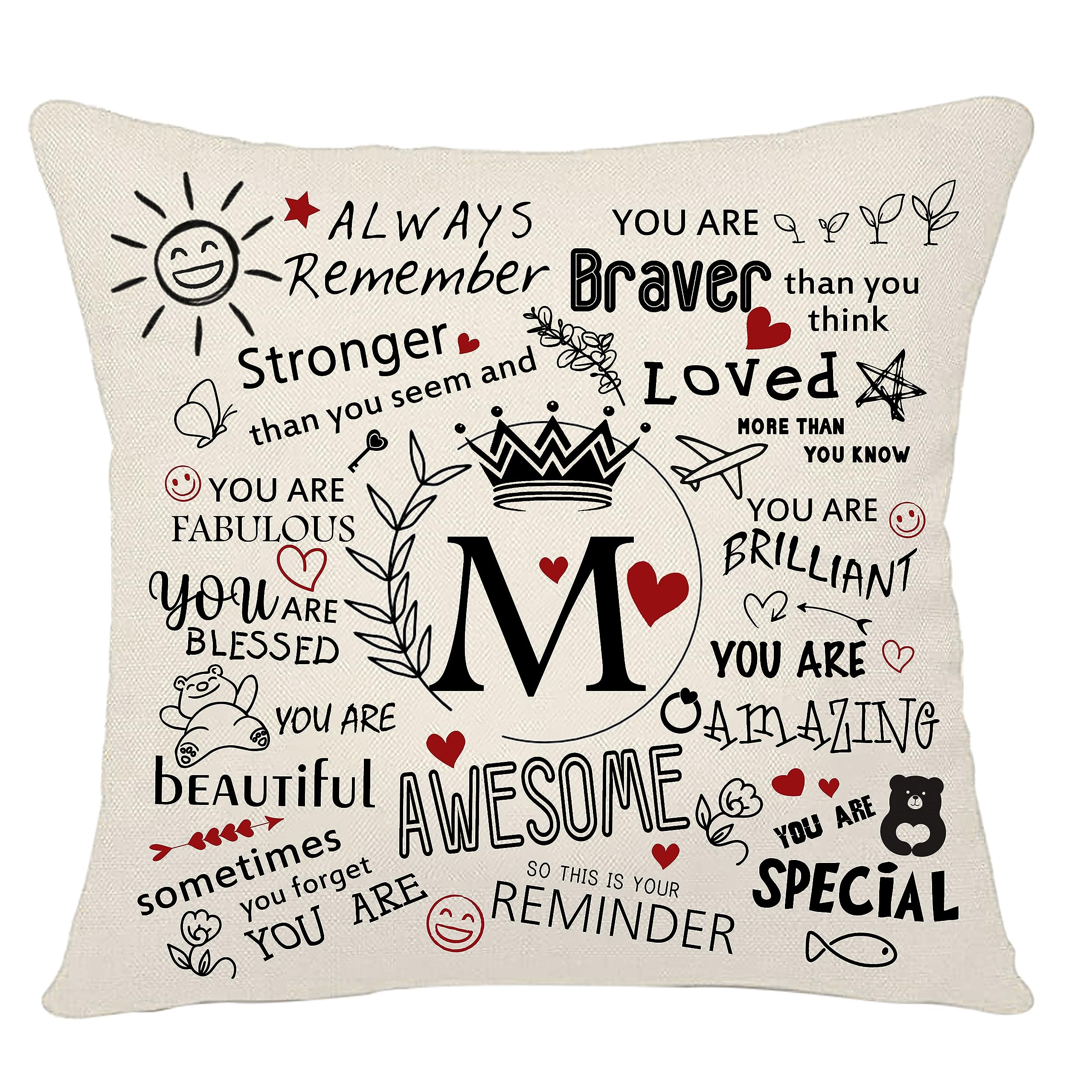 BacmaxomInspirational Quote Always Remember Cushion Cover with A-Z Initial Letters Inspirational Gift for Women Men Girls Boys Family Friends Colleagues Cheer Up Positive Graduation Birthday (M)