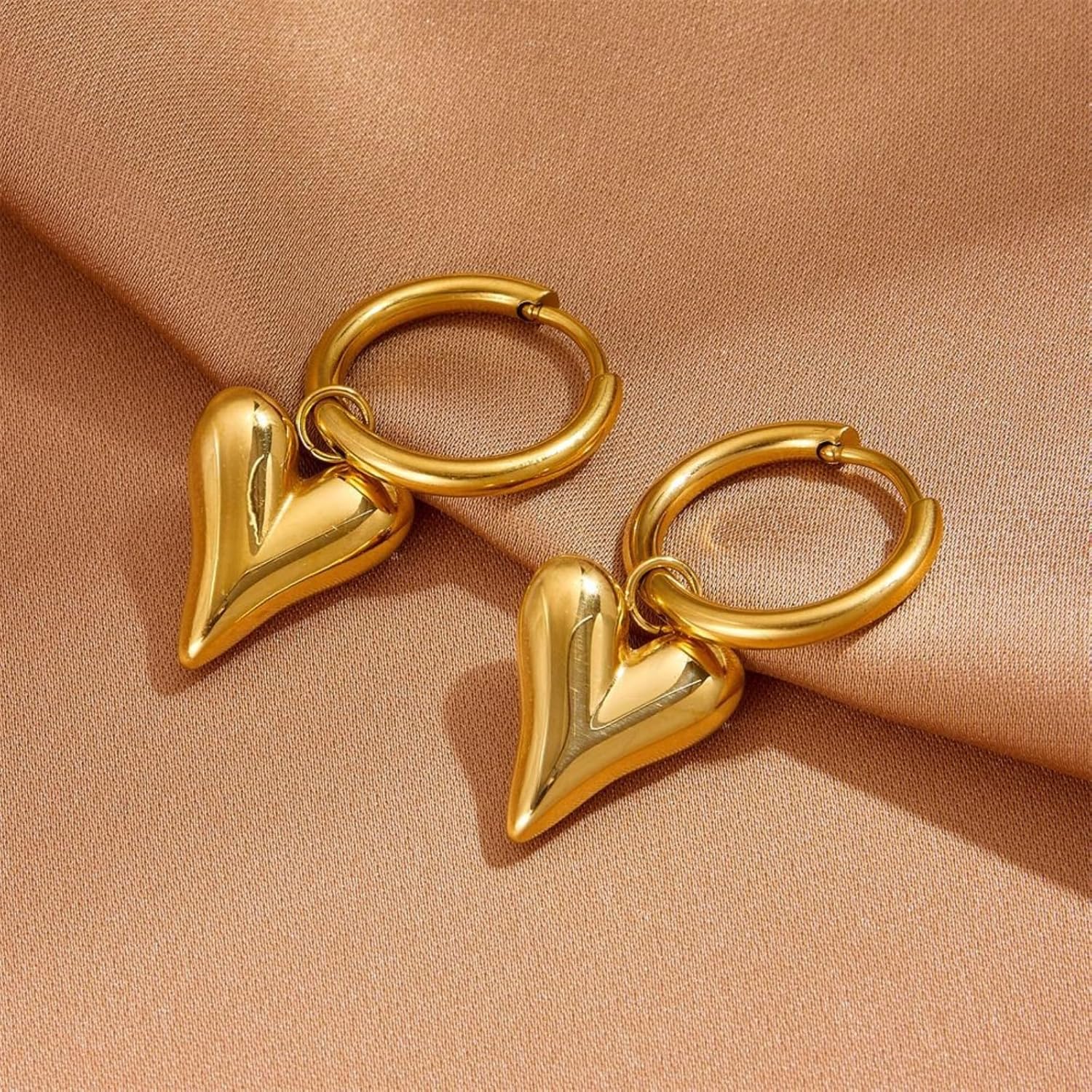 Charm Heart Huggie Hoop Earrings for Women,Lightweight 14K Gold Plated Love Heart Drop Dangle Earrings Minimalist Jewelry - Image 4