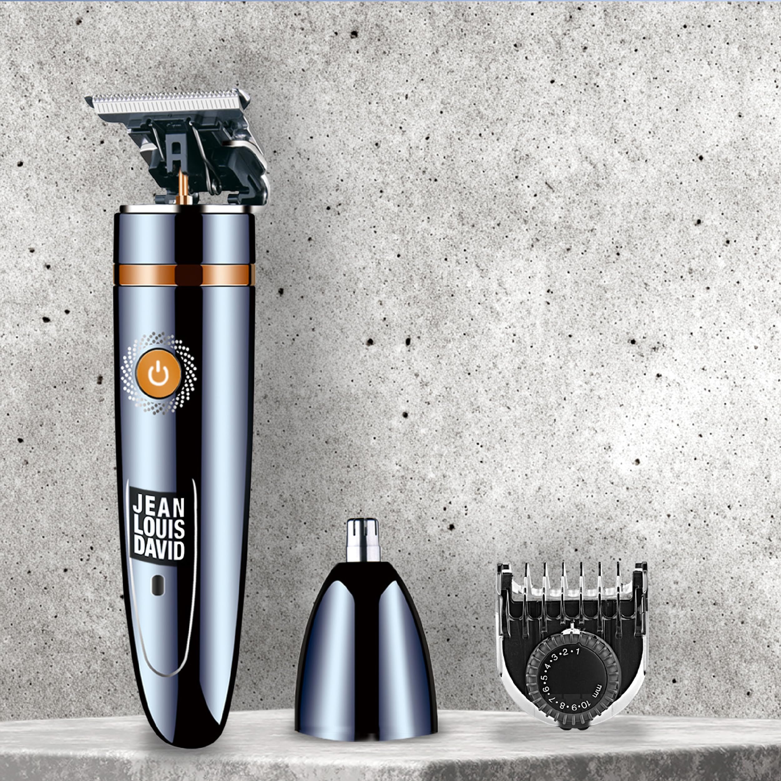 Jean Louis David - Cortapelos Infinite Styler 4 en 1 - Cuchillas anchas 37 mm - Para cabeza, nariz y orejas - Peine ajustable 10 alturas - Precisión en barba, bigote y cabello - Uso inalámbrico