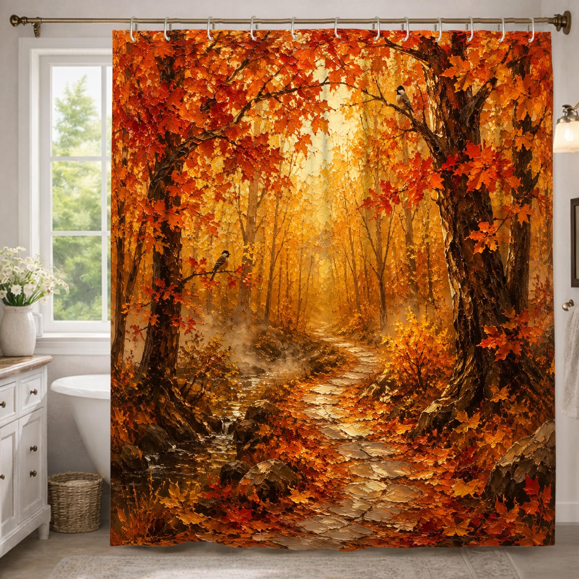 Rideau de douche extra long feuilles d'érable polyester 183x243 cm