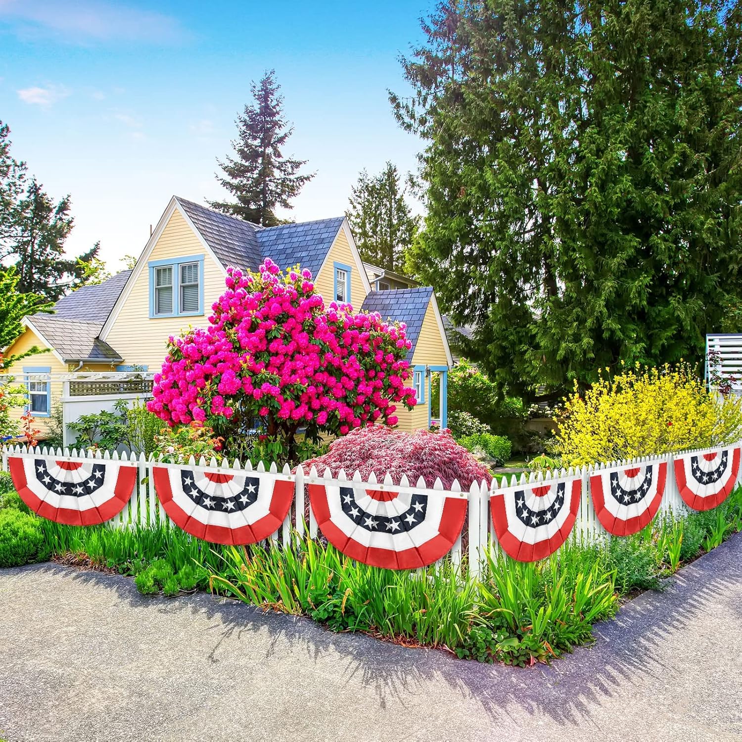 3 Pieces 4th of July Bunting Flag American Pleated Fan Flag USA Flags with Zip Ties and Brass Grommets for Patriotic Memorial Day Decoration Outdoor (3, 2x4 Feet)