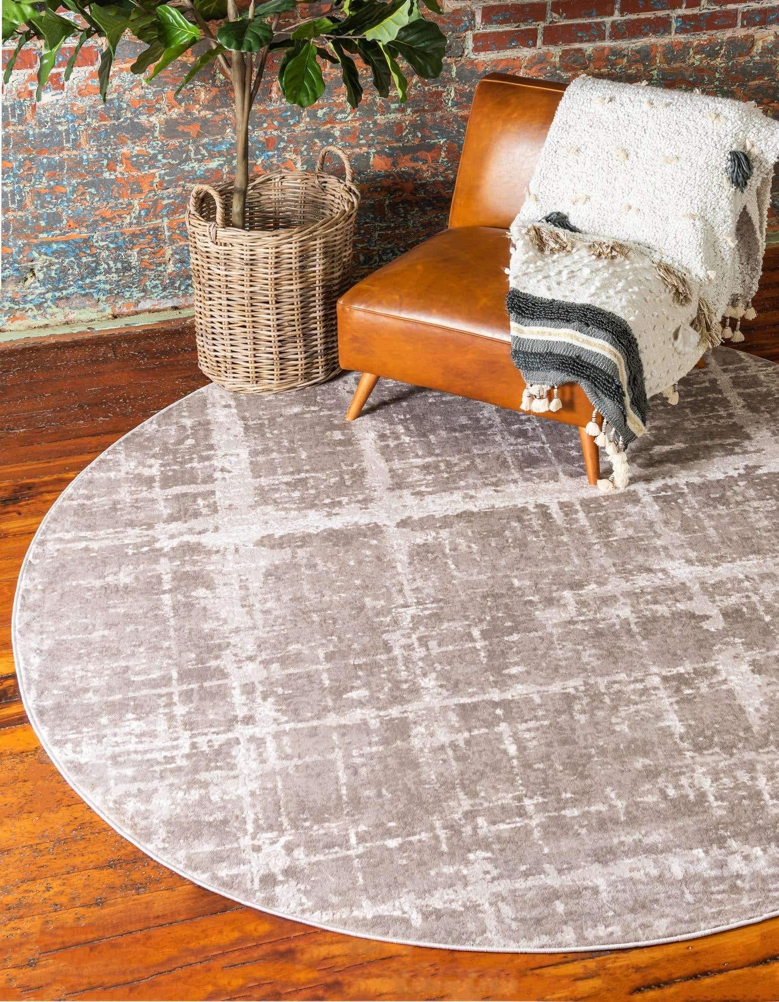 Unique Loom Uptown Collection by Jill Zarin Collection Textured Modern Light Brown Round Rug (8' 0 x 8' 0)