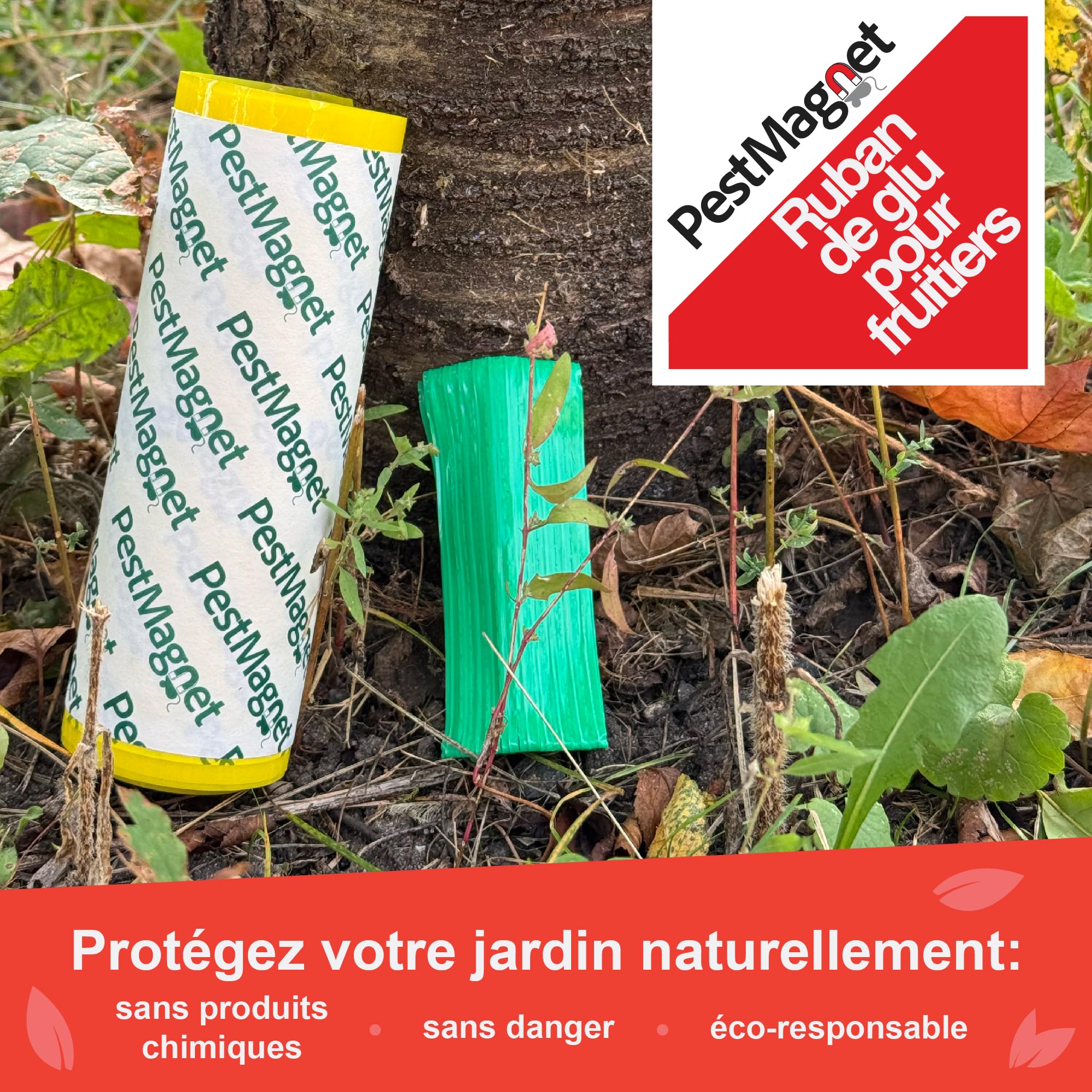 Bande de Colle pour Arbres 5 m – Jaune - Piège à Insectes Rampants, Fourmis, Chenilles –Non Toxique, Résistante à l’Eau–Ruban Collant pour Arbres Fruitiers Cerisiers Jardins–Facile à Appliquer