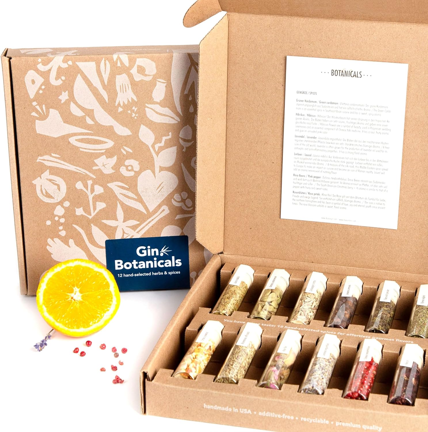 DO YOUR GIN BOTANICALS | Gin Spices Gift Set for Men & Women | Bartender Gift Basket | Herbs for Homemade Gin | 12 Natural Spices for DIY Gin Infusions | Birthday Gift for Her, Him