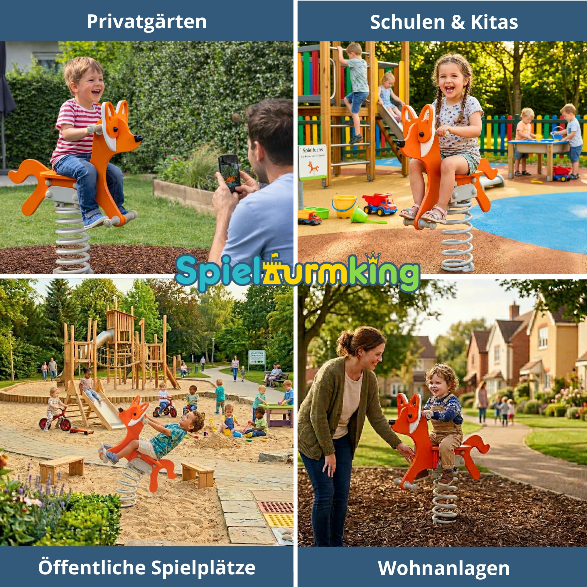 Federwippe Fuchs Schaukelwippe DIN EN 1176 geprüftes Wipptier | für öffentliche Spielplätze, Kindergarten und Kommunen aus HDPE Kunststoff Federtier inkl Bodenanker