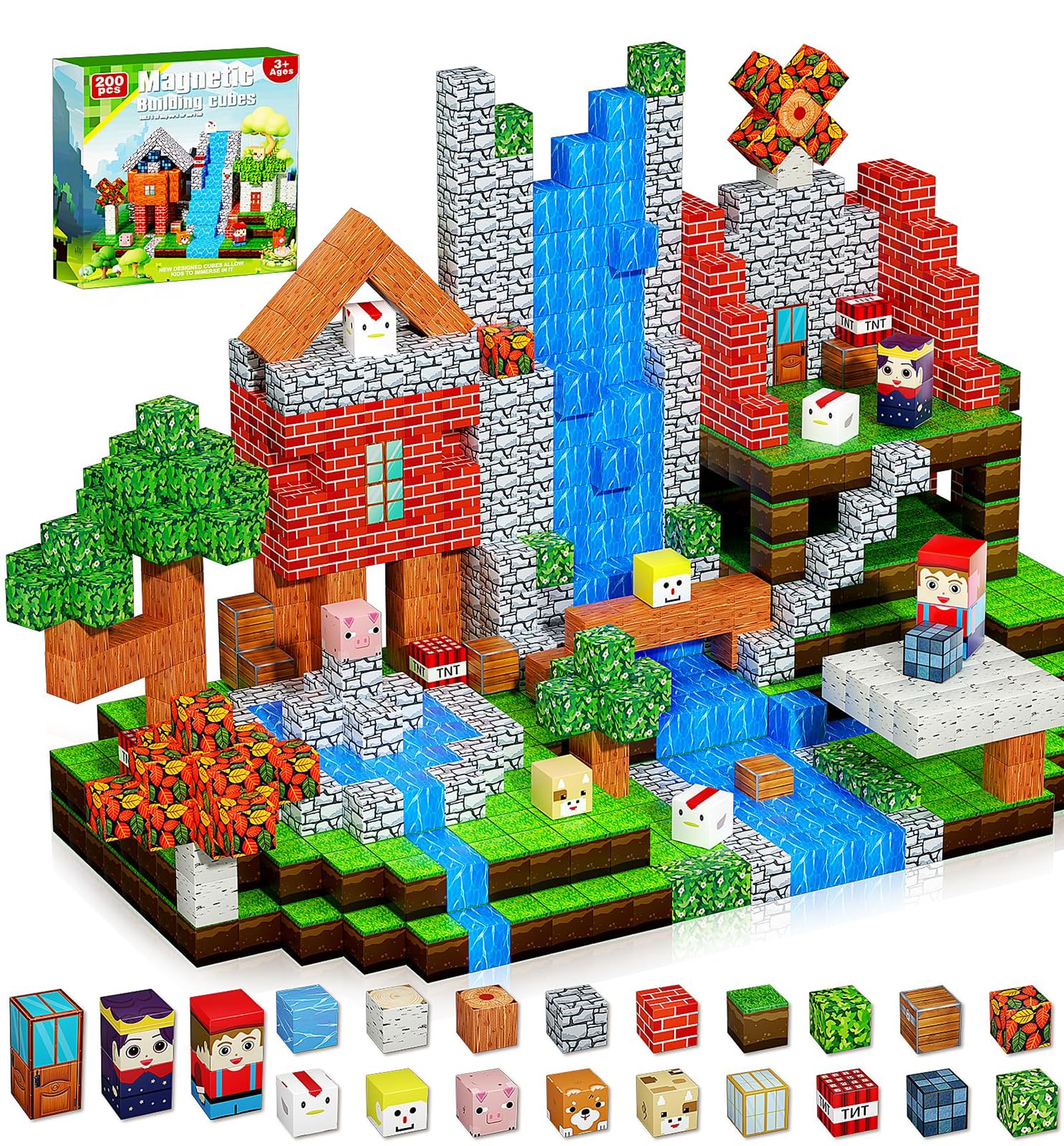 200PCS Magnetic Blocks, Magnetic Building Cube Toys for Kids, STEM Montessori Stacking, Sensory Education Toys for Toddlers Building World Set, Christmas Birthday Gifts for Kids Age 3 4 5 6 7 8 9 10