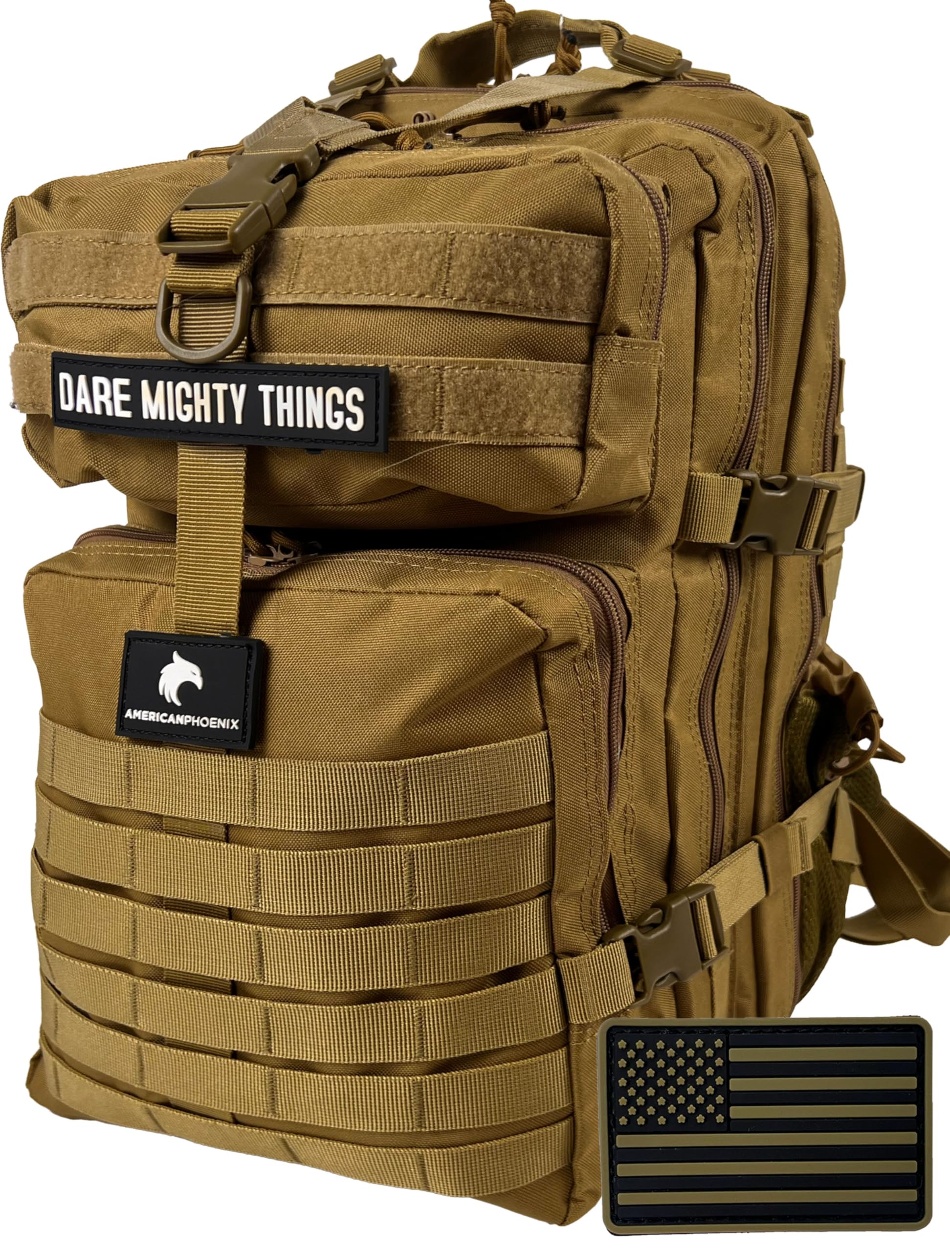 AMERICANPHOENIX 45L Elite Tactical Backpack | 3X Stronger Work & Military Backpack | Water Resistant and Heavy Duty | 3 Day MOLLE Bug Out Bag (Dune