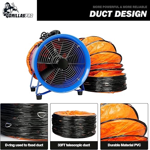 Miniatura 7 de GORILLASPRO Ventilador axial resistente (520W) con conducto telescópico de PVC 32.8 ft