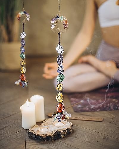 Miniatura 6 de Árbol de la vida 7 cristales de chakra, cristales y piedras curativas, adorno colgante de coche de cristal, decoraciones de espejo de revisión