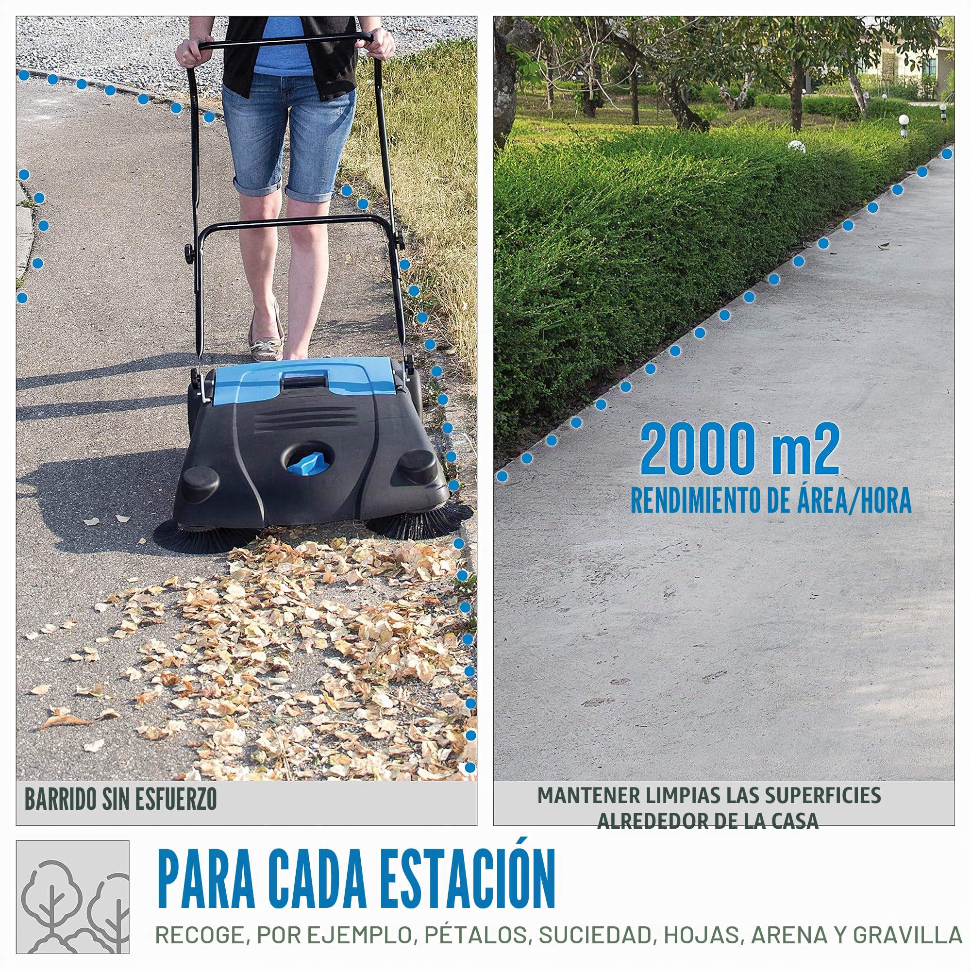 Güde Barredora manual GKM 700, ancho de barrido de 700 mm, contenedor de residuos de 14 l, salida de superficie de 2000 m2/hora