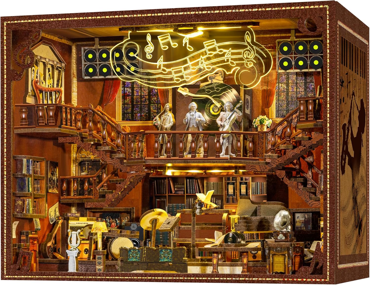DIY Wooden Puzzle with Night Light, Miniature House Kits, Stunning Bookshelf Insert Decor, Ideal Gift for Holidays, Birthdays, and Home Library Decoration(Dinosaur Museum)